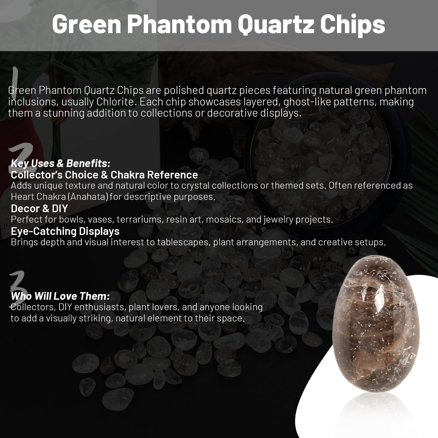 1.1lb Natural Crushed Green Phantom Quartz Crystal Tumbled Chips-Healing Crystals Chips Bulk, Crushed Crystal Gemstones for Crafts, Beautiful Package for Gift