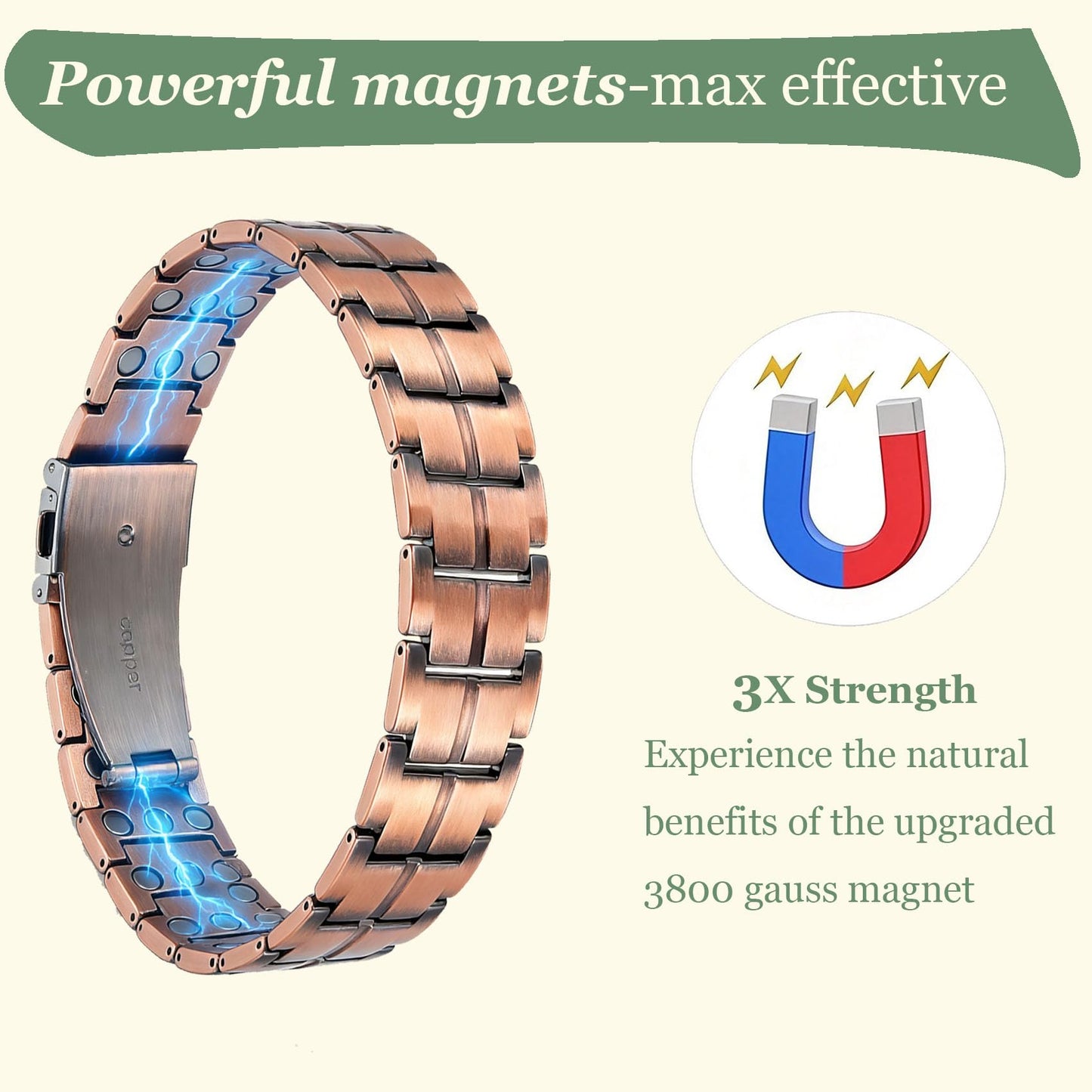 Krilicy 99% copper bracelet for men,magnetic therapy bracelet with 3X ultra strength magnets
