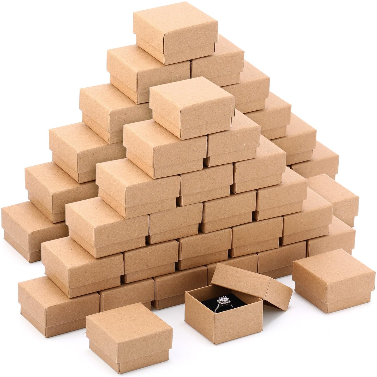 Yinkin 72 Pcs Jewelry Ring Gift Boxes Bulk 2 x 2 x 1.2 Inch Ring Necklace Earring Boxes for Weddings Christmas(Brown)