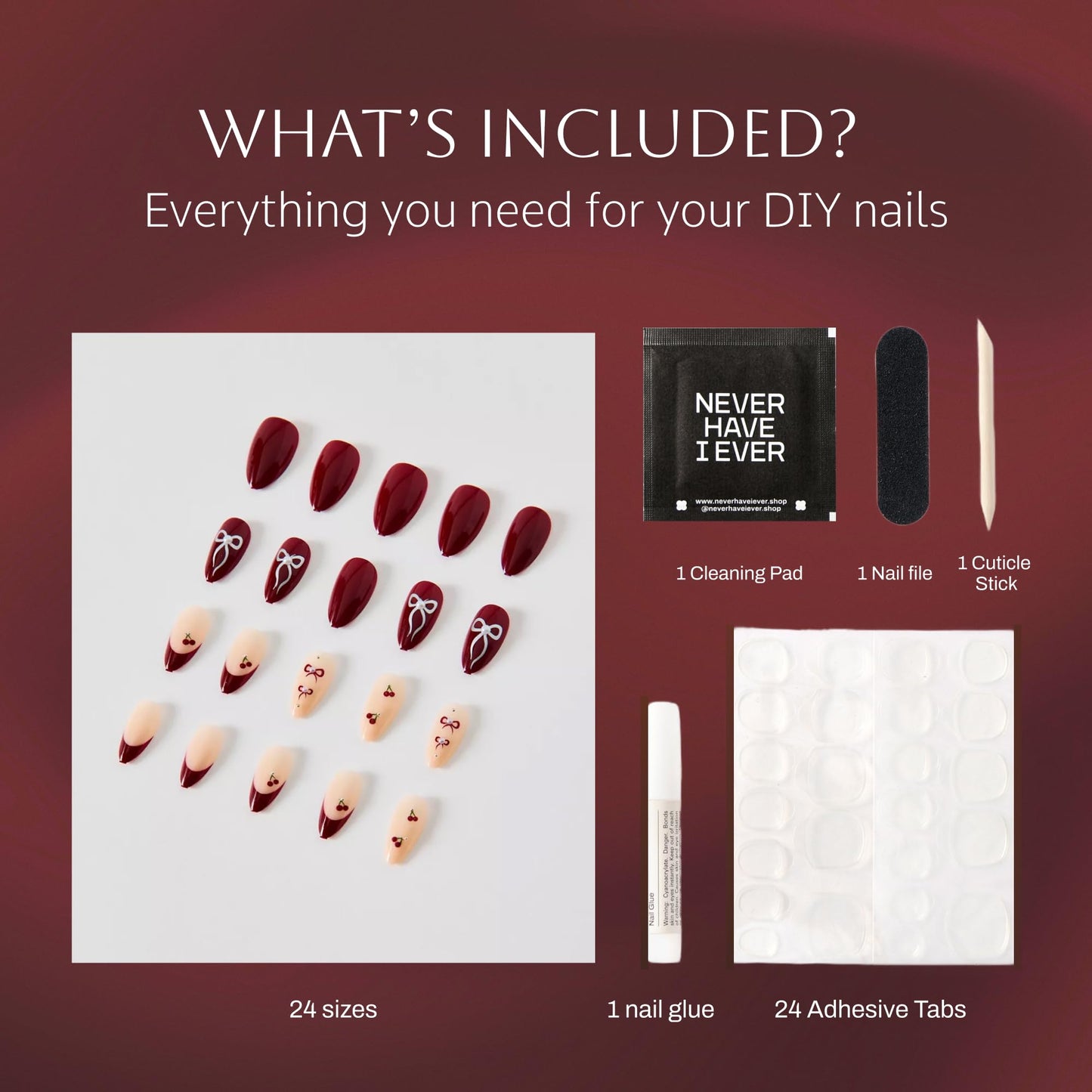 Never Have I Ever CHERRY COLA Short Almond Press On Nails 24 Piece Soft Gel False Nails for Everyday Wear Reusable Comfortable Fit for Women As Seen on Shark Tank