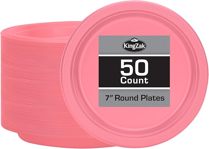 Round Plastic Dinner Plate - 7" | Pink | Pack of 50