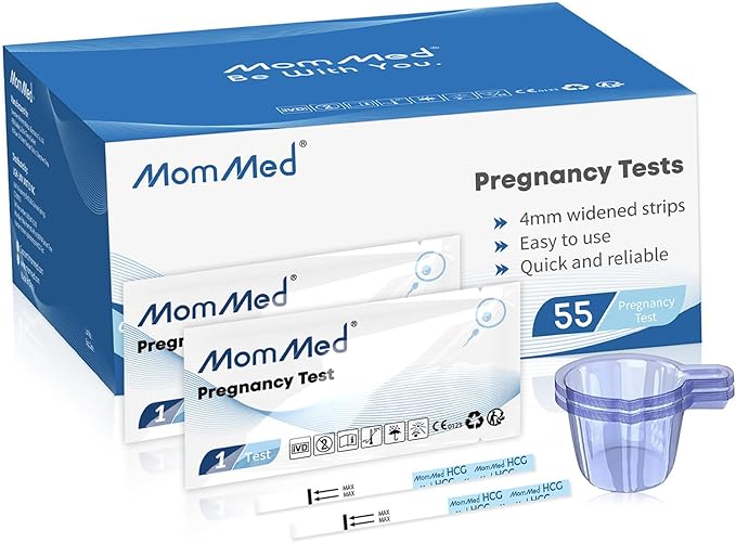 MomMed Pregnancy Test, 55 HCG Pregnancy Test Strips for Early Detection, Over 99% Accurate, 55 Free Urine Cups, Bulk Pregnancy Tests for Home Use, Pruebas de Embarazo