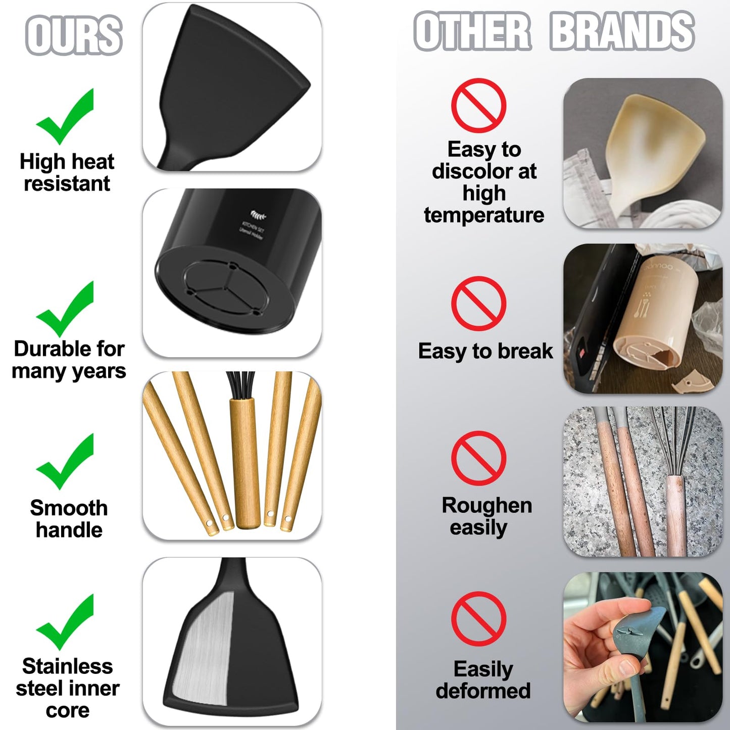 Kitchen Utensils Set- 34PCS Silicone Cooking Utensil with Holder, Umite Chef Heat Resistant Kitchen Spatula Set for Nonstick Cookware, Black Wooden Handles Kitchen Gadgets Tools Set