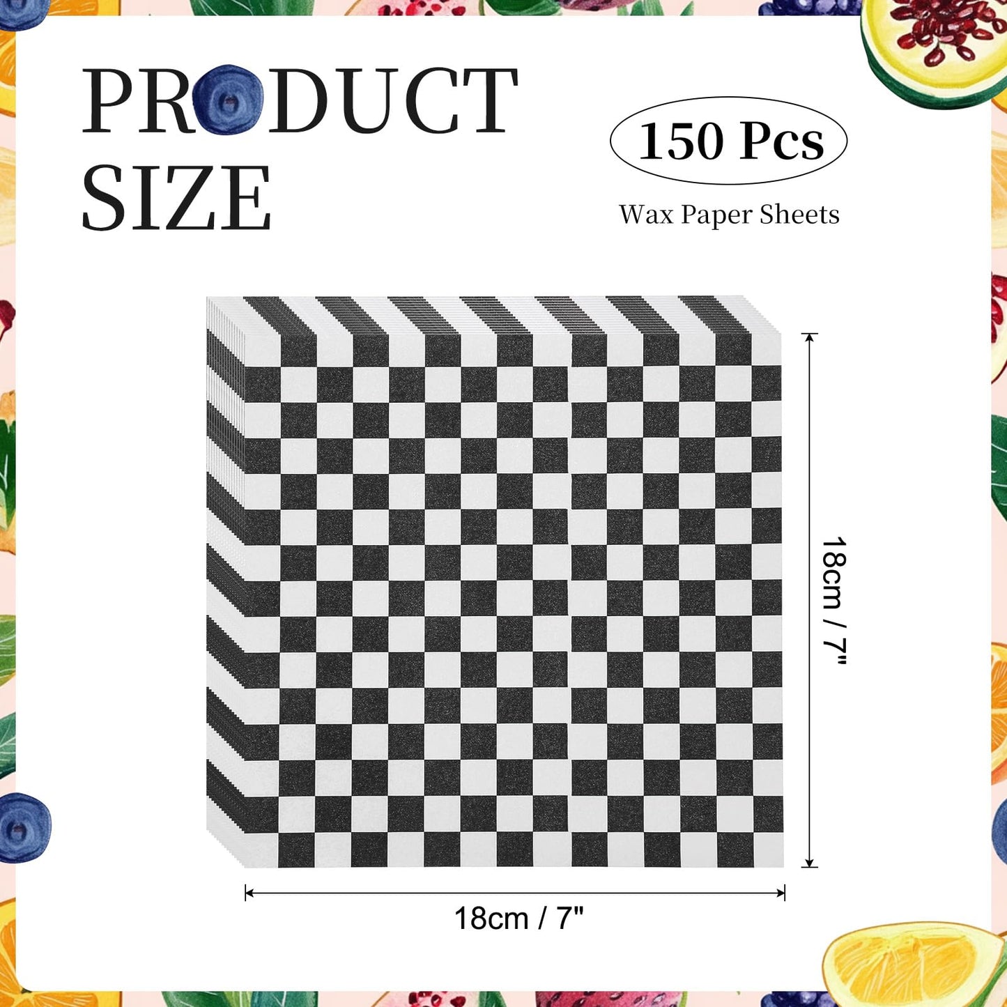 uxcell 150 Pcs Wax Paper Sheets for Food, 7 x 7 Inch Greaseproof Wrapping Paper Sheets, Checkered Square Food Basket Liners for Sandwich Hamburger Bread, Black