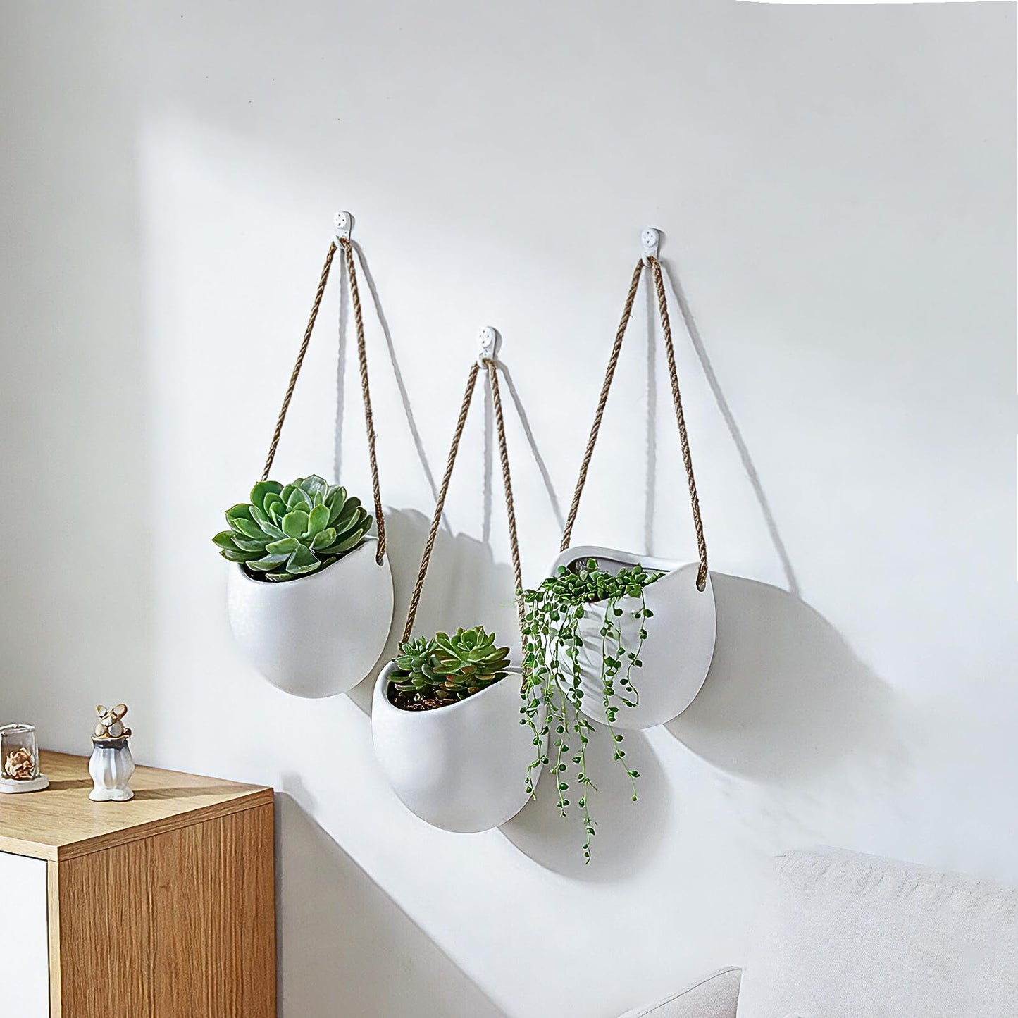 Kvetto Set of 3 Small Ceramic Wall Vases - Hanging Planters for Plants & Flowers, Indoor Wall Decor