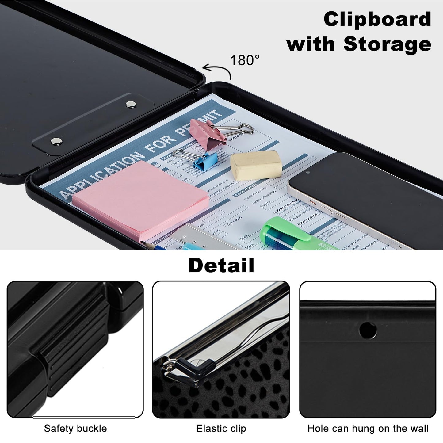 Clipboard with Storage,Plastic Storage Clipboard with Low Profile Clip, Heavy Duty Nursing Clipboards Foldable,Coaches Clipboard Case for Work, Teacher,Office School Supplies,Black Leopard Print