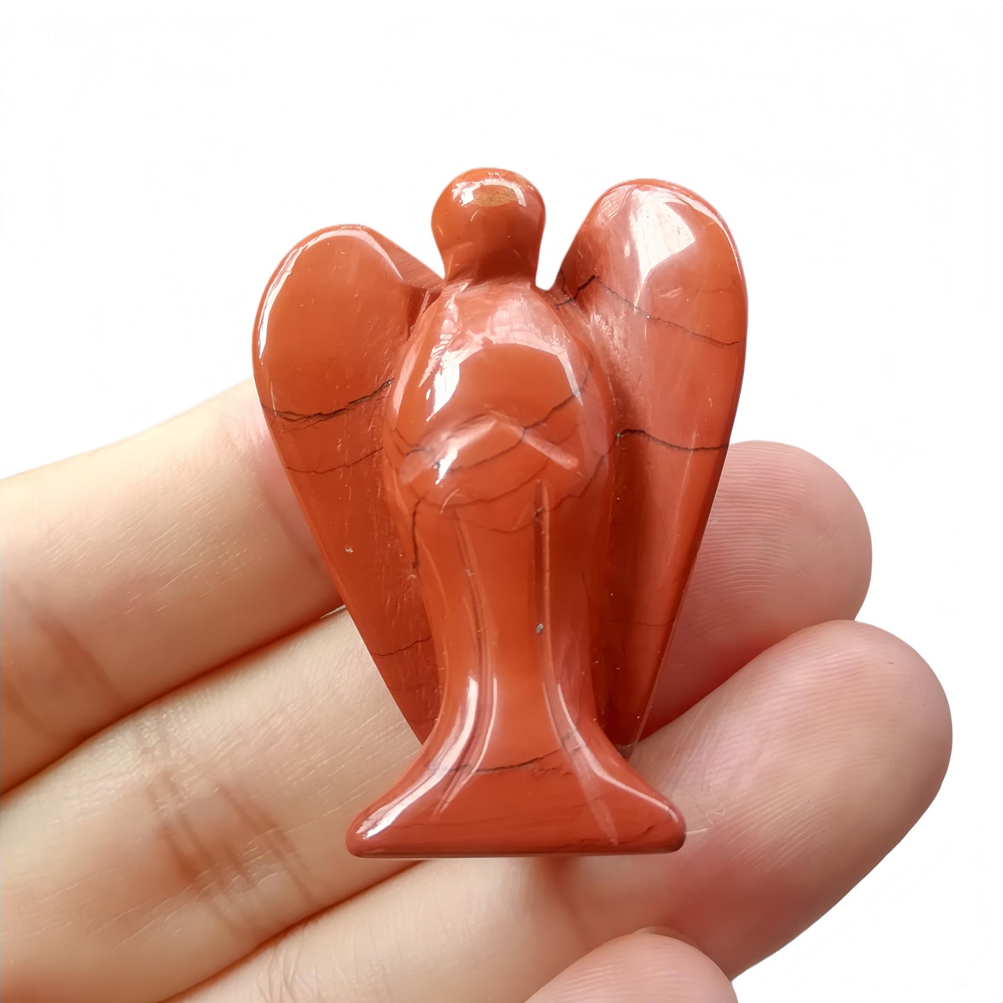 Afucats Natural Red Jasper Healing Guardian Angel Indoor Decorative Stone,1.5 Inches Carving Pocket Palm Statue,Gift for Her Christmas Décor
