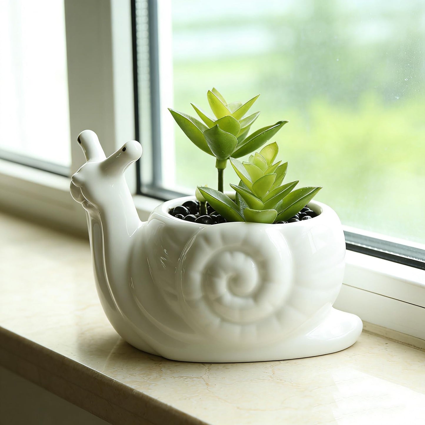 Youfui Snail Succulent Planter, Ceramic Animal Flower Pot for Home Office Desk Decor, Small Cactus Planter Pot, for Plant Lovers
