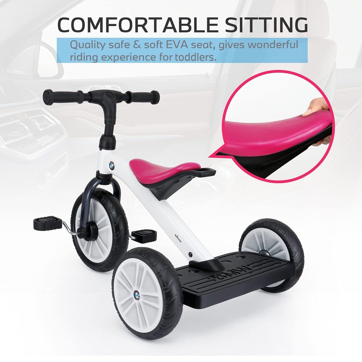 BMW Toddler Tricycle for Boys & Girls Aged 2-5, Valuable Gift for 2 3 4 5 Years Old, Pearl White