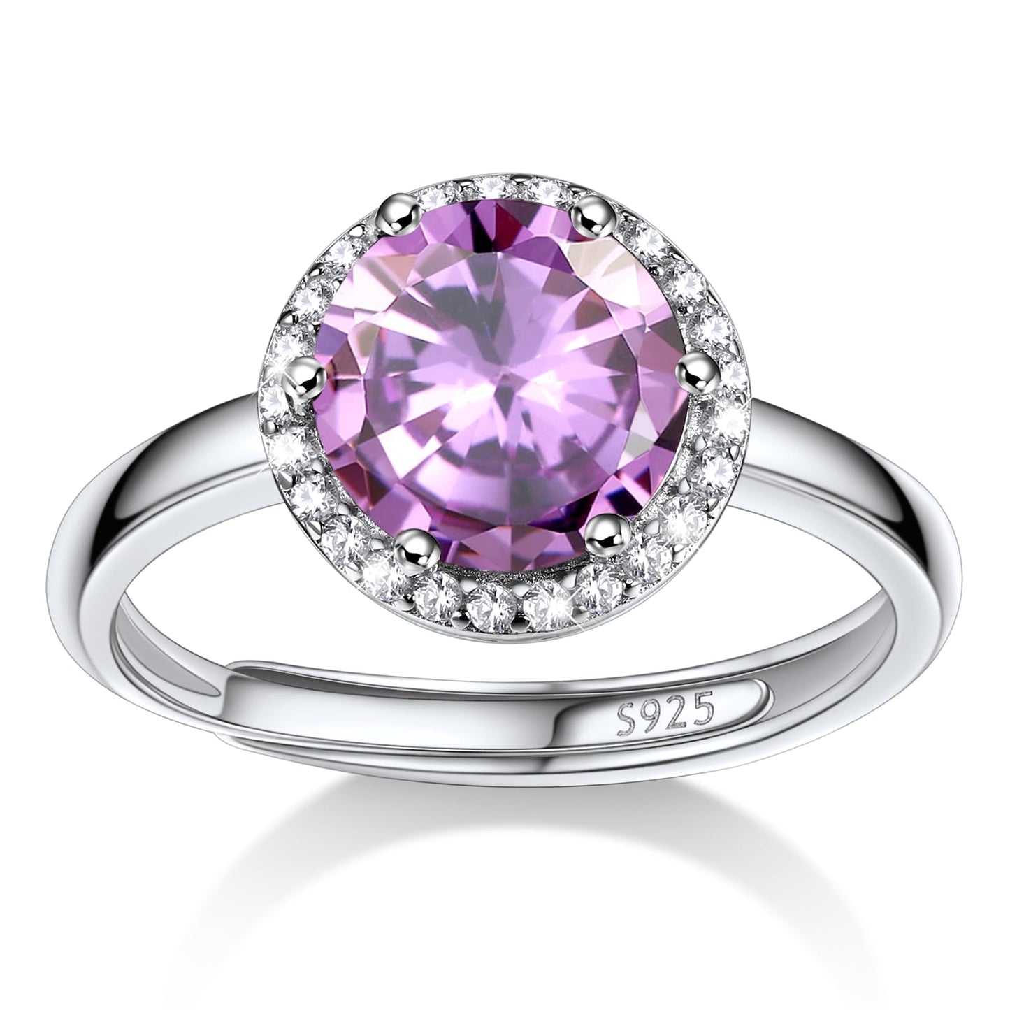 Bestyle Flattering June Alexandrite Round Crystal Rings Cubic Zirconia Rings for Women Dainty 925 Sterling Silver Hypoallergenic Adjustable Rings Size #6-#12