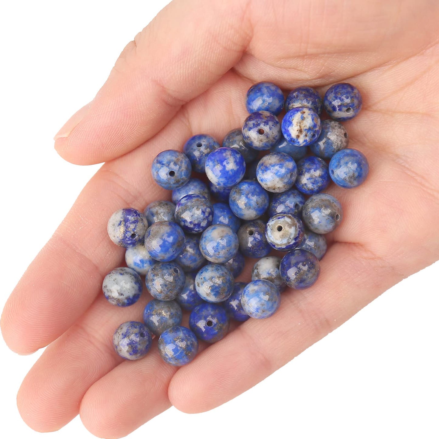 70PCS Natural 8MM Healing Gemstone, Lapis Lazuli Energy Stone Round Loose Beads, Semi-Precious Crystal Beads with Free Elastic String for Jewelry Making DIY