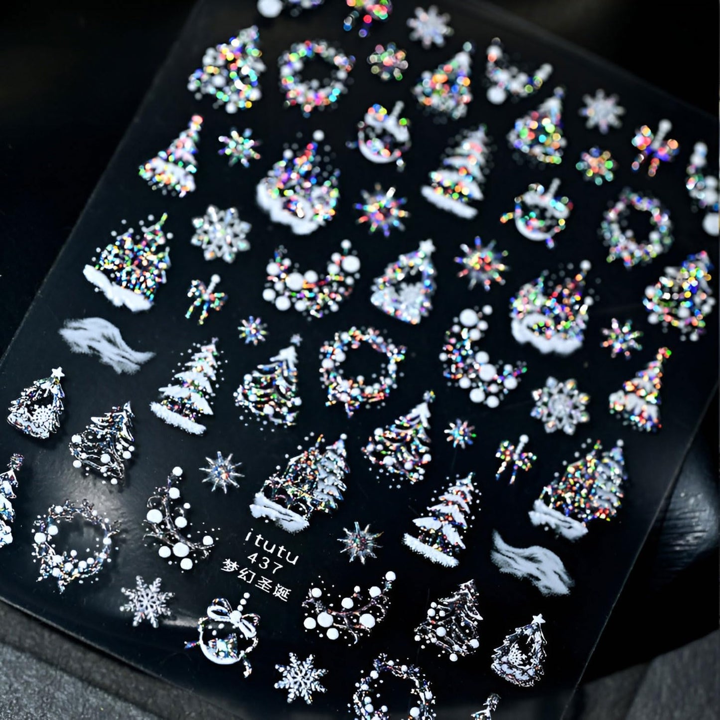 Christmas Nail Art Stickers 5D Embossed Snowflake Nail Stickers Xmas Tree Design Nail Decals Aurora Silver Nail Art Supplies for Women Acrylic DIY Nail Decorations