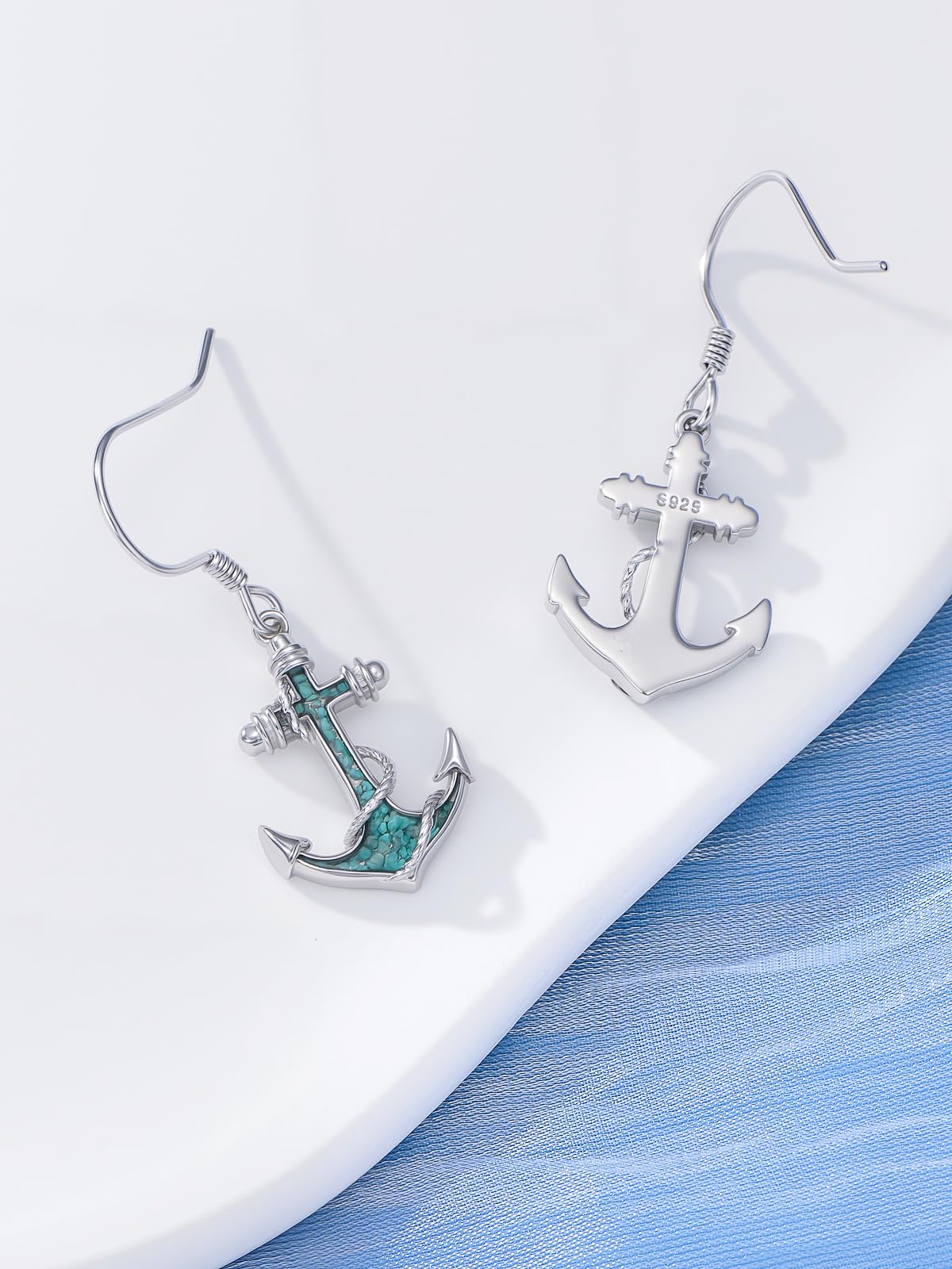 HPQQ Anchor Earrings 925 Sterling Silver Turquoise Anchor Dangle Earrings Ocean Beach Themed Jewelry Mother's Day Jewelry Gifts for Women