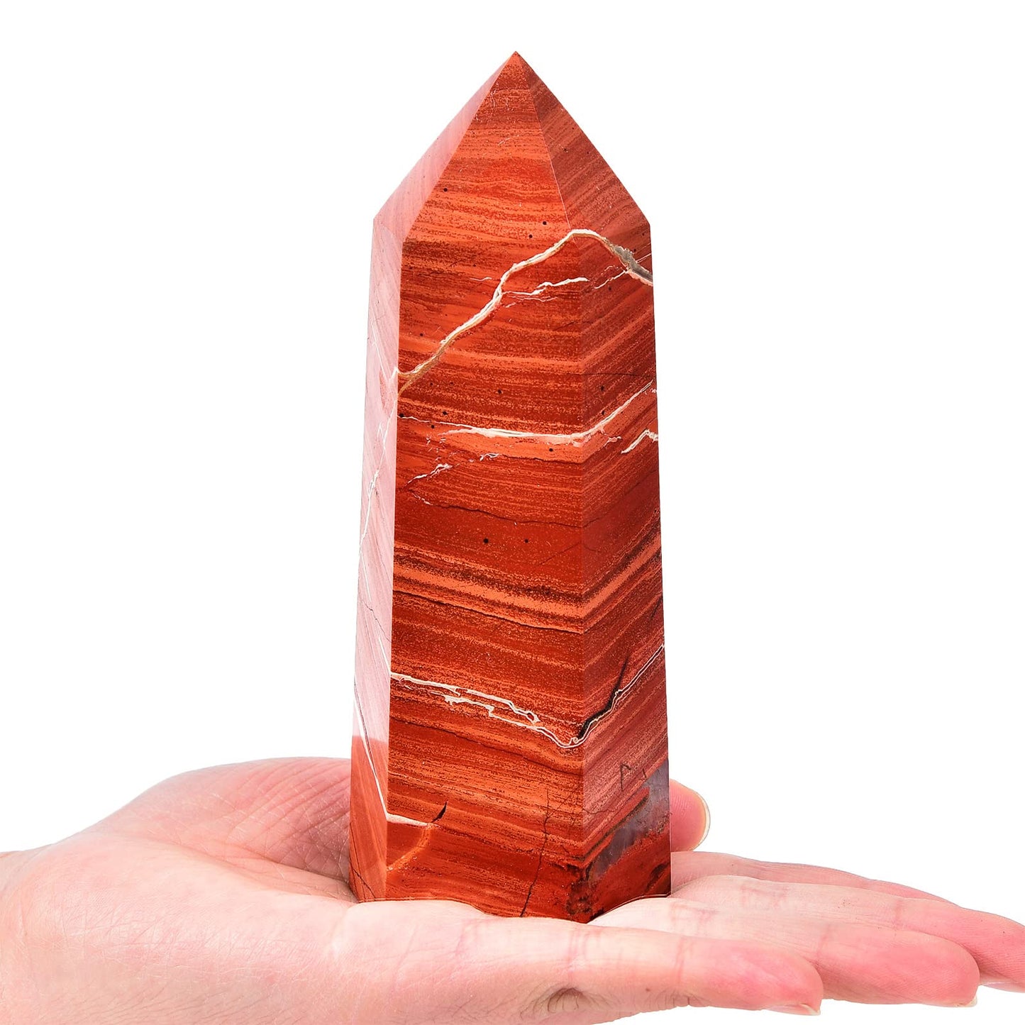 AMOYSTONE Red Jasper Obelisk Large Healing Crystal Wand Tower 6 Faceted Column Reiki Chakra Meditation Therapy 1.1-1.7 LBS