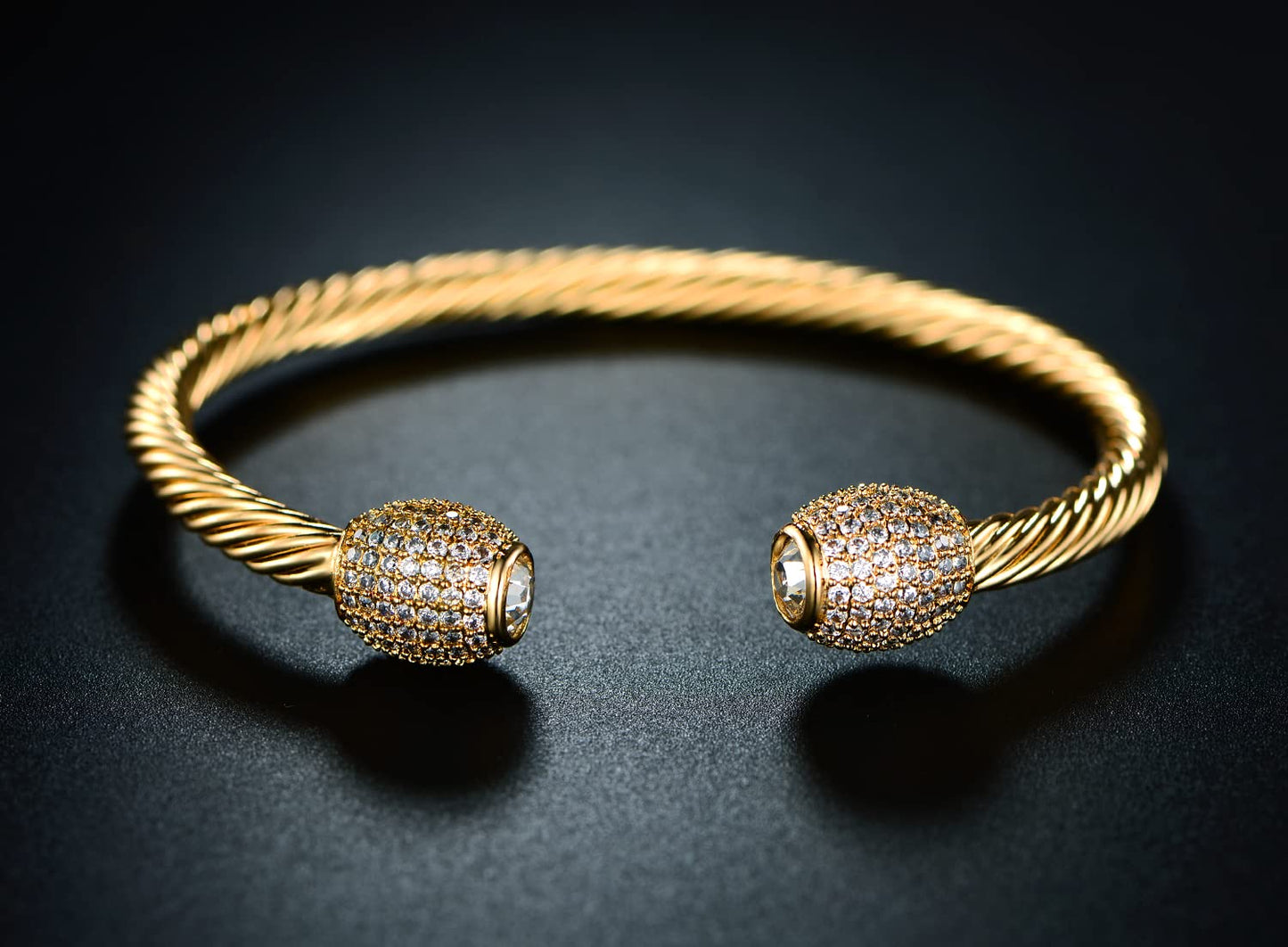 Barzel 18K Gold Plated Crystal Cable Bangle Bracelet For Women - Cuff Bangle Bracelet (Gold)