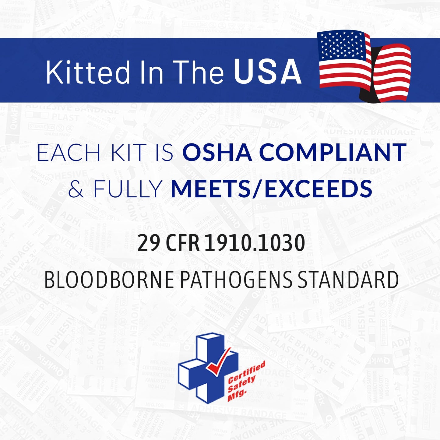 Certified Safety Mfg Bloodborne Pathogen Kit OSHA Certified - 22pc USA-Made Bodily Fluid and Vomit Clean Up Kit with a Fluid Solidifier, PPE Equipment, and More - Biohazard Cleanup Supplies and Tools