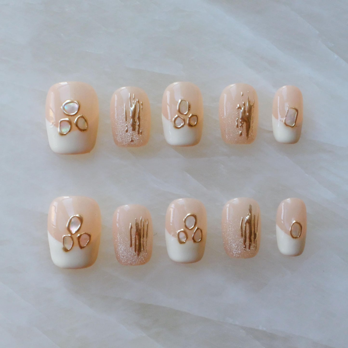 [GLORS] Purely Handmade Press On Nails | Mica Love - Shell Piece Pure and Seductive Nail Art | Salon Quality Fake False Nails in Short Square 10 pieces (Small, SS)