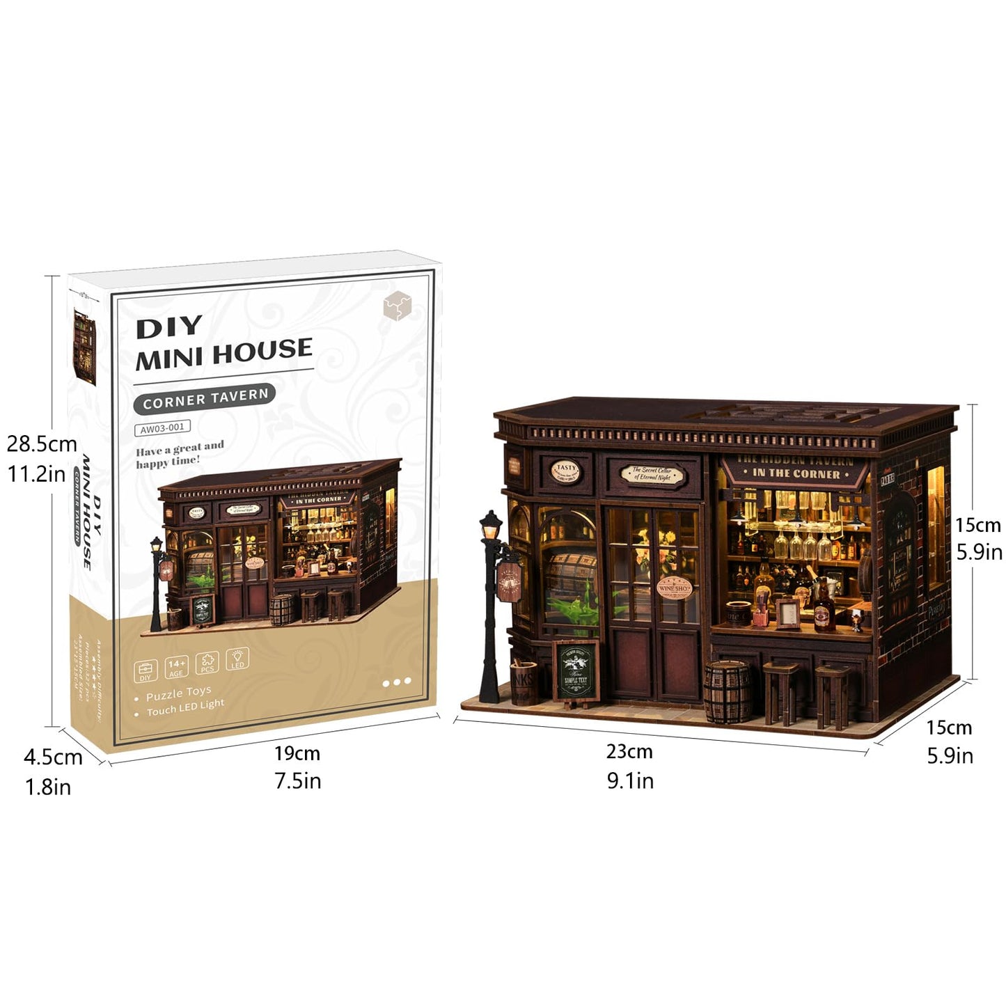 FLTRXCE Corner Tavern Book Nook Kits for Adults - DIY Miniature Doll House Kit with LED Lights, 3D Wooden Puzzles, Teens & Beginners, Unique Gift for Book Nooks Lovers, Bookshelf Decor