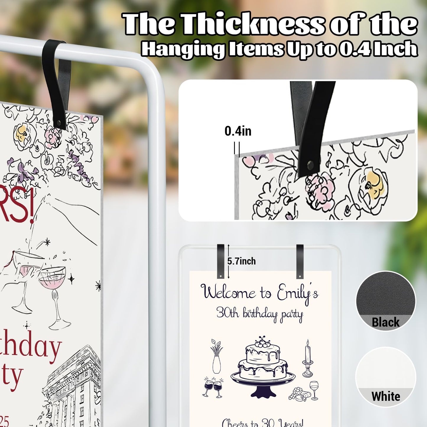 Jsngbse Adjustable Wedding Welcome Sign Stand with 2 Pair Hanging Straps, Welcome to Our Wedding Sign Holder Stand for Reception, Heavy Duty White Easel Stands for Sign Poster, Metal Floor Standing