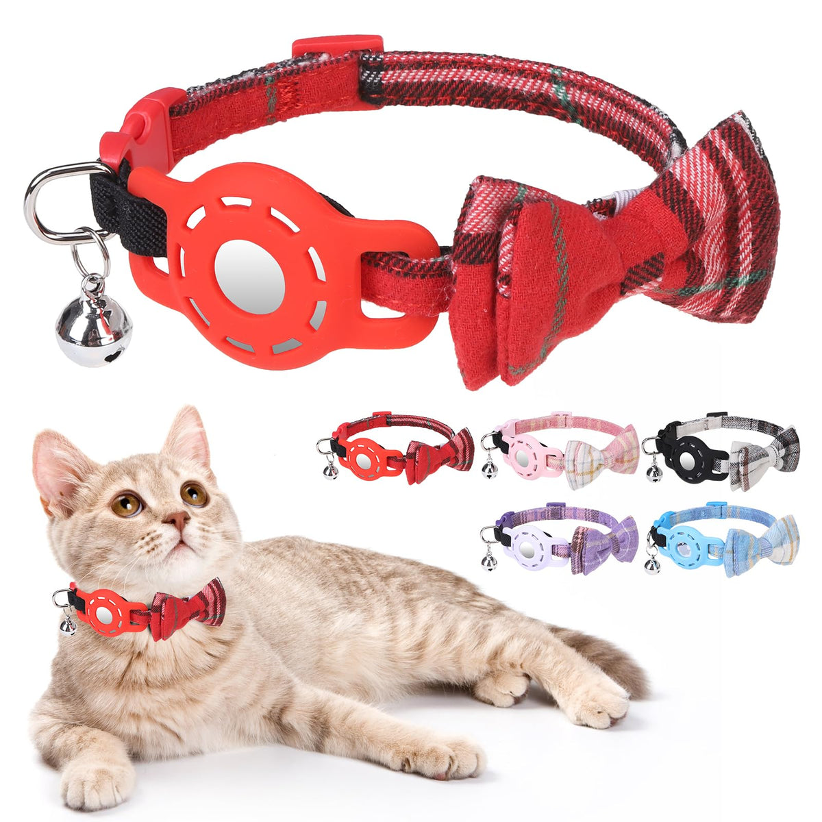 DILLYBUD Airtag Cat Collar Breakaway, Bow Tie Collar with Airtag Holder