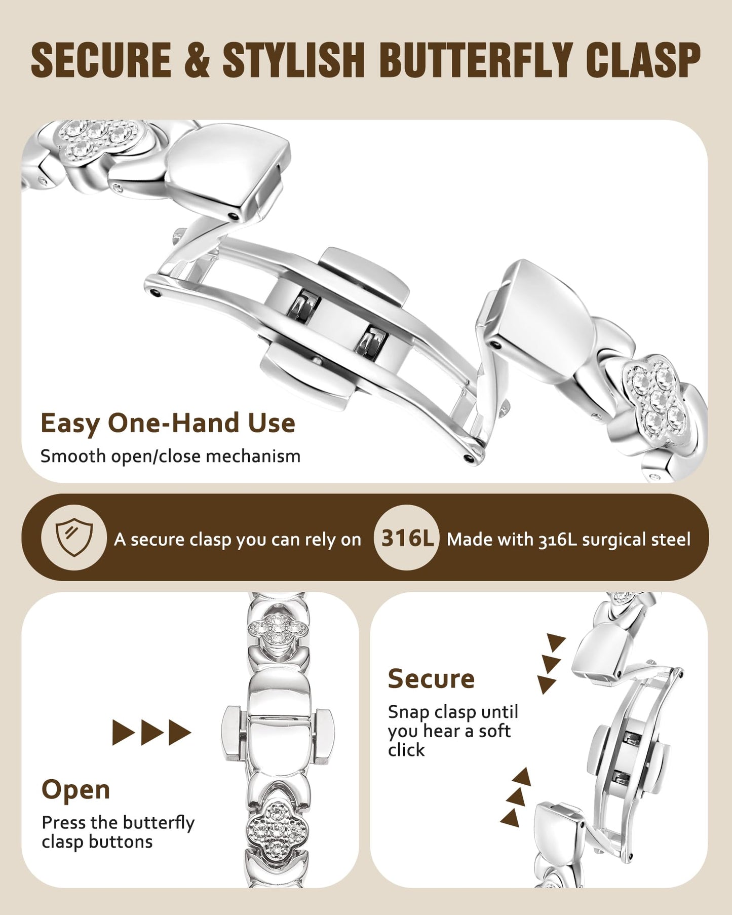 Jecanori 5X Strength Magnetic Copper Bracelet for Women —Updated 5,000 Gauss Ellipse Magnets — Premium Butterfly Clasp & Adjustable Length,Silver Four-Leaf Clover
