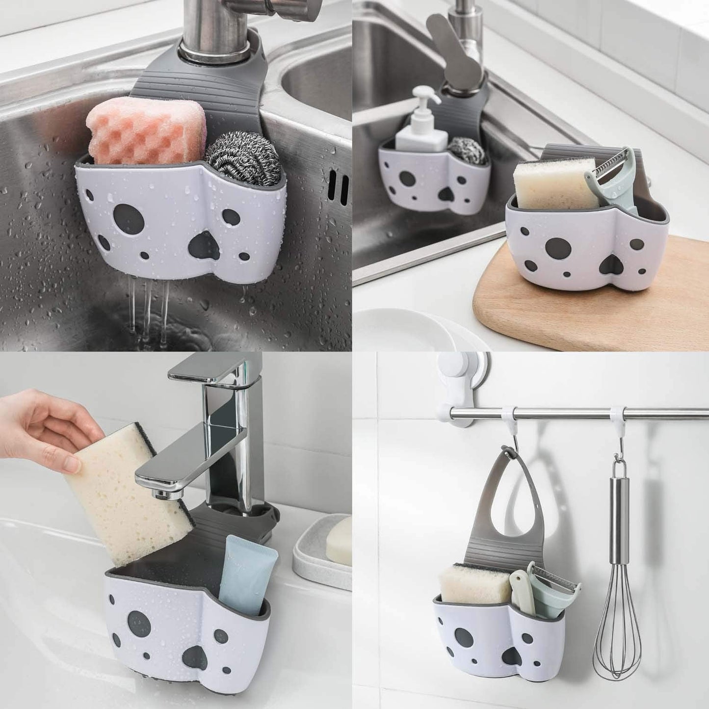 UNIKON 2 Pack Sink Caddy Sponge Holder Organizer, Hanging Kitchen Adjustable Strap Faucet Caddy, White