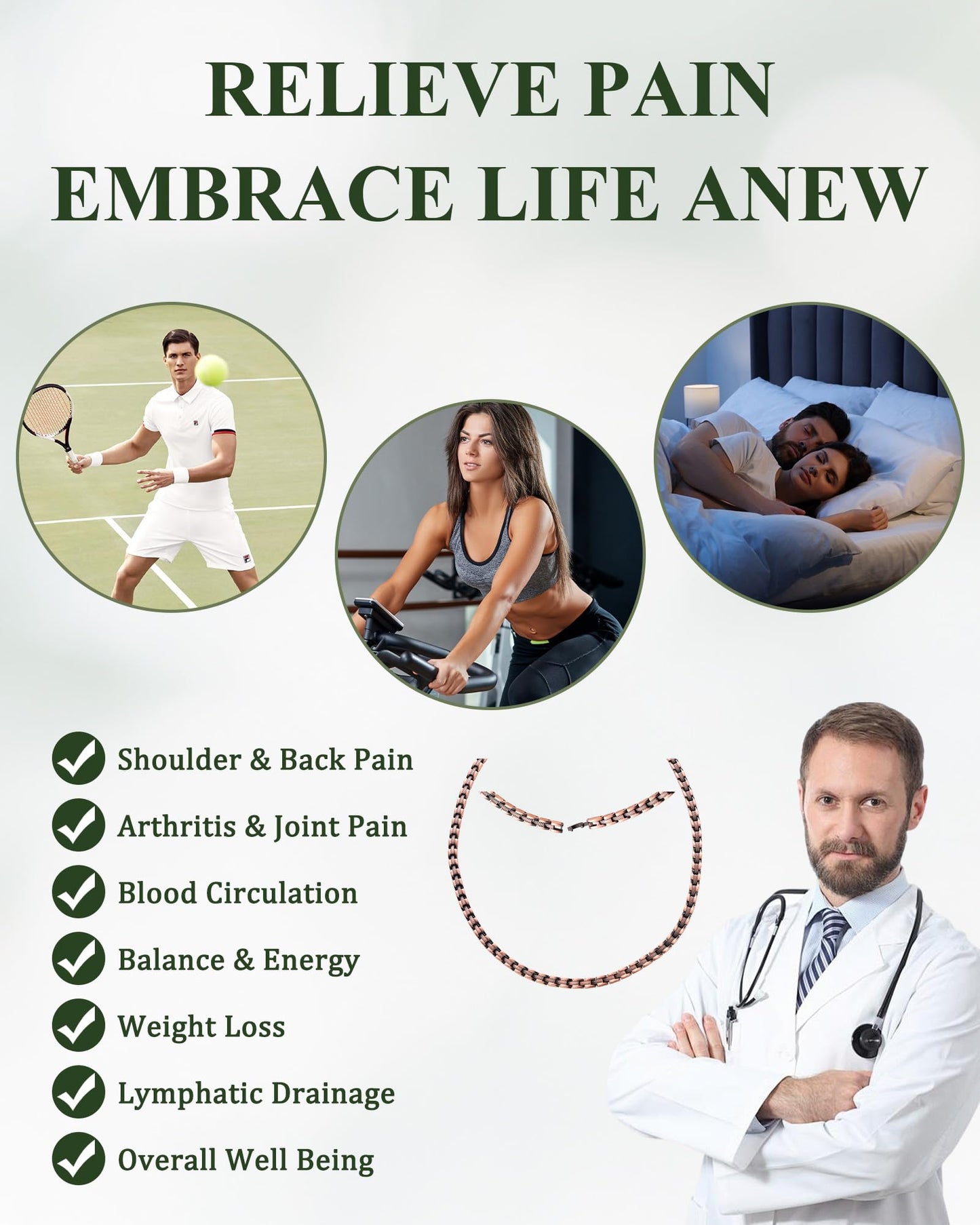 Fashtour Copper Necklace for Men Women, 99.99% Pure Copper Magnetic Chains Necklace with 3500 Gauss Ultra Strength Neodymium Magnets, Adjustable Jewelry Gift with Sizing Tool (Copper 029)