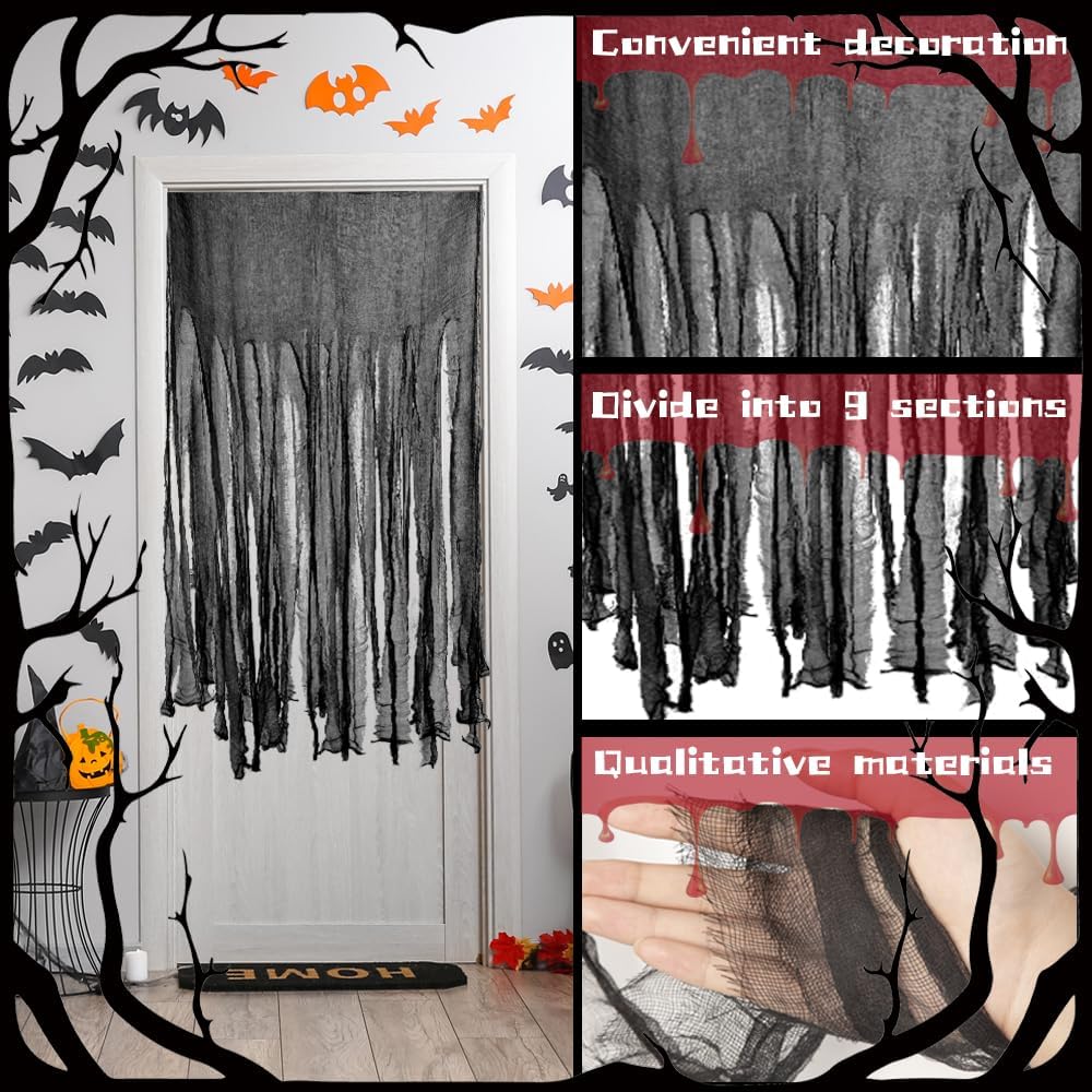 10 Pcs Halloween Door Curtain Decorations - 4063 Inch Black Creepy Doorway Window Curtains for Haunted House Decoration