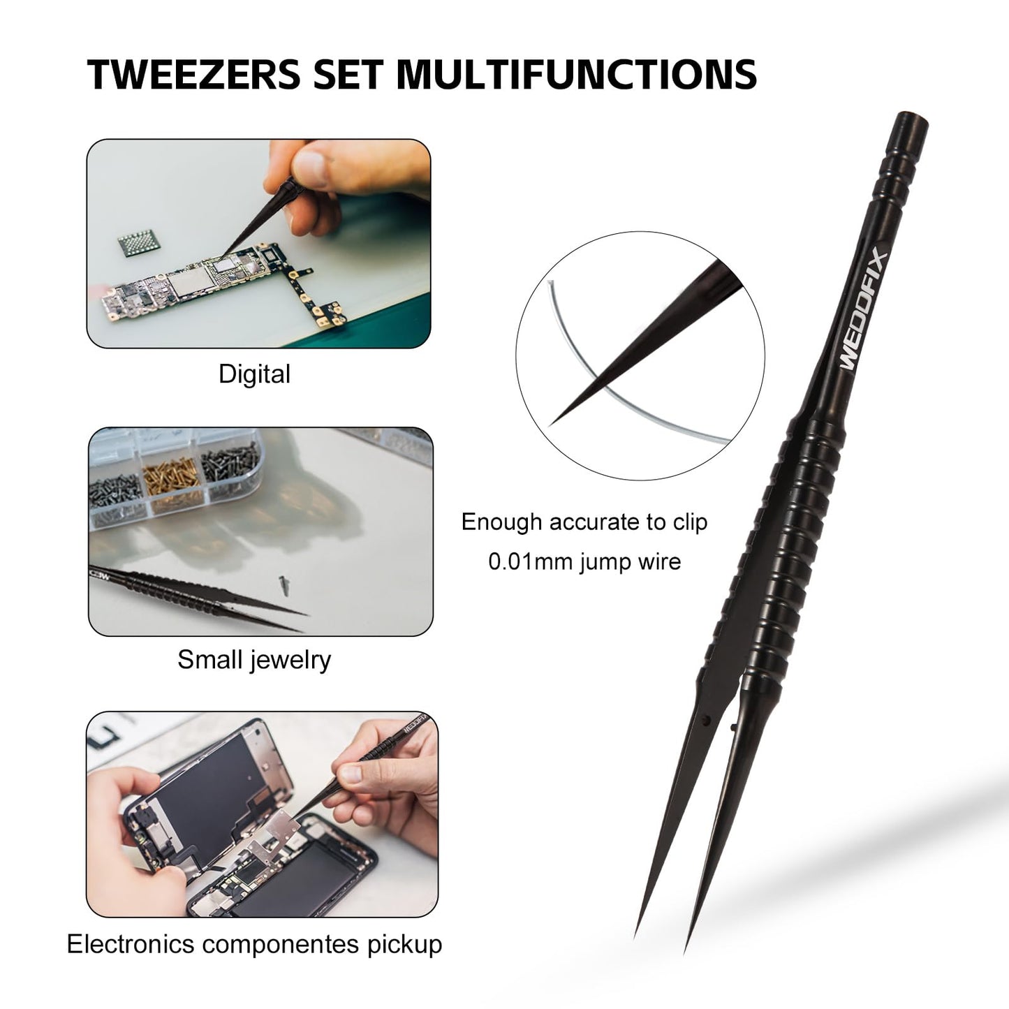 WEDOFIX Ultra Fine Precision Titanium Tweezers with Sharp Tips Non-magnetic Anti-corrosive Black Tweezer for Micro Soldering Work Electronics Jewelry Making