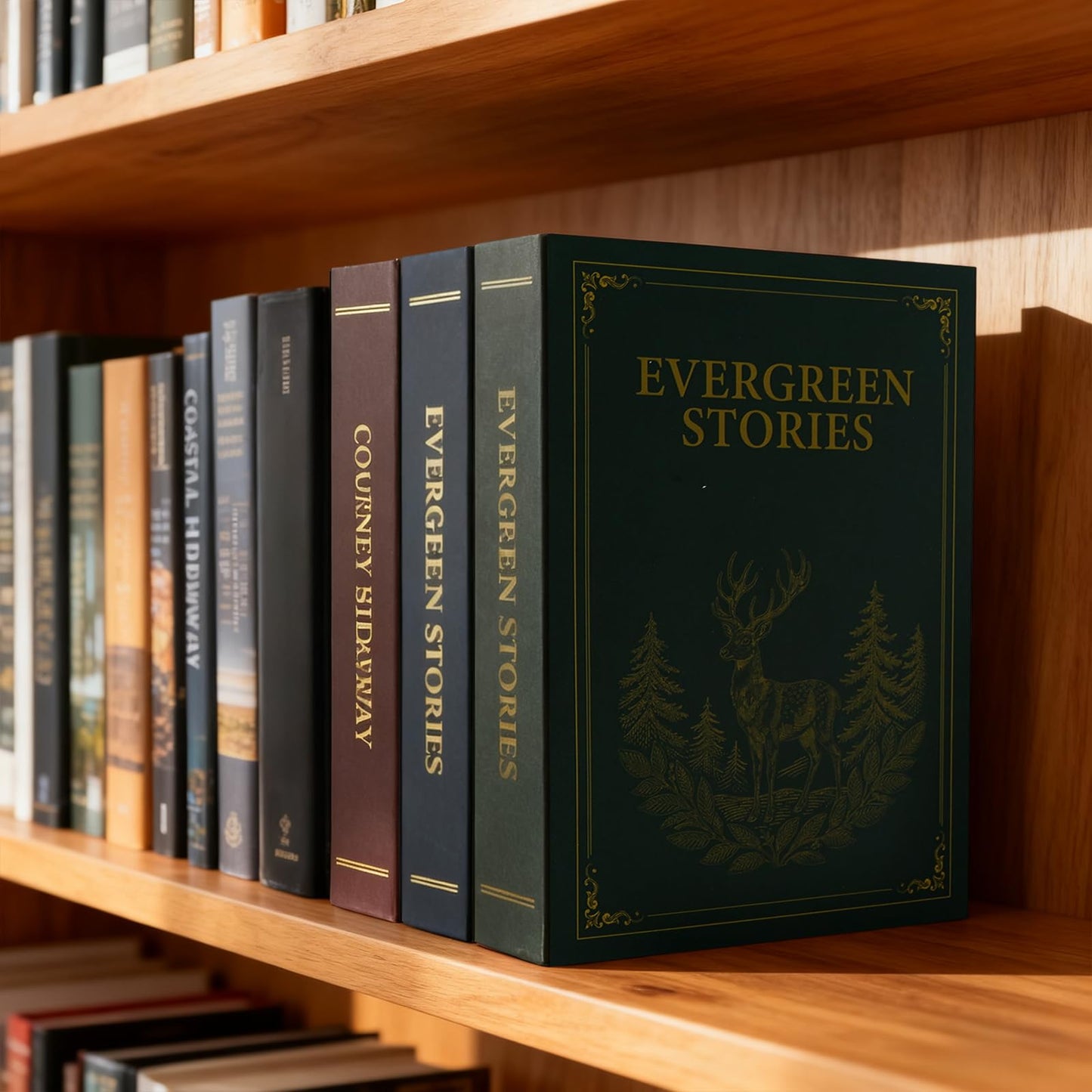 Large Decorative Book Safe with Combination Lock, 10.82"×7.67"×1.77" Hidden Storage Diversion Box for Cash, Phone, Passport, Valuables – Home Office Bookshelf, Evergreen Stories