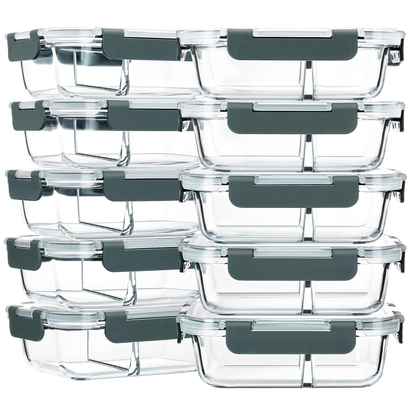 M MCIRCO 10-Pack,30 Oz Glass Meal Prep Containers 2 Compartments Airtight Lunch Bento Boxes with Lids, Glass Food Storage Containers, Microwave, Oven, Freezer, Dishwasher