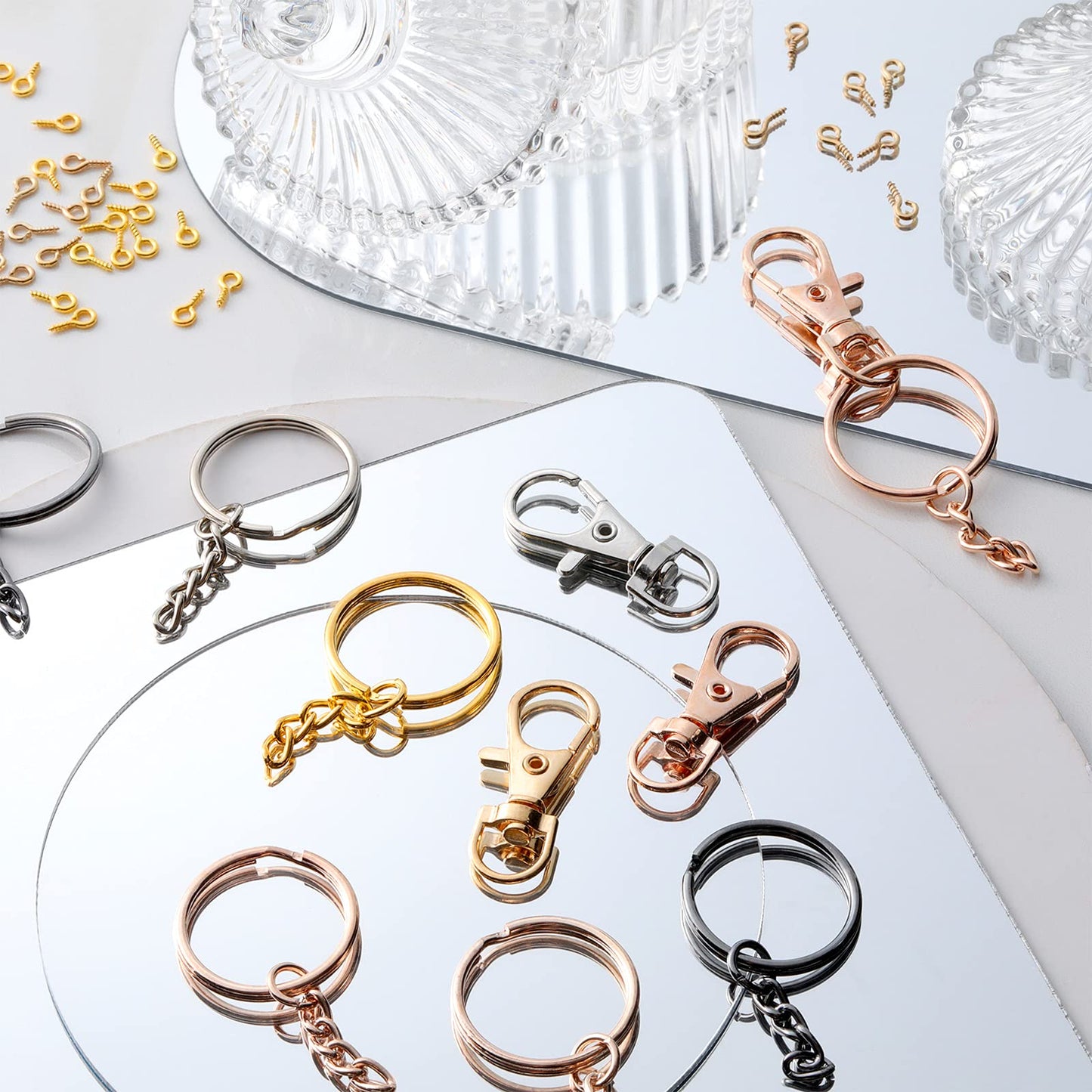 280 Pieces Key Chain Rings Kit Including 35 Pcs Swivel Lobster Clasp Keychain 35 Pcs Key Rings with Chains 210 Pieces Small Screw Eye Pins Hooks for DIY Crafts Set, 7 Colors