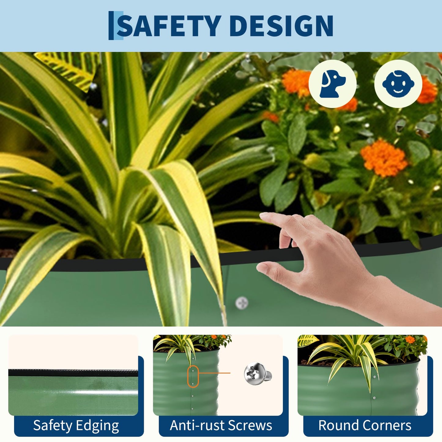 Garvee 2 Pack 8x2x1.5ft Galvanized Raised Garden Bed Kit, Oval Metal Planter Boxes with Anti-Cut Safety Edges, Rust-Resistant Deep Root Planters for Outdoor Vegetables, Flowers, Herbs, Green