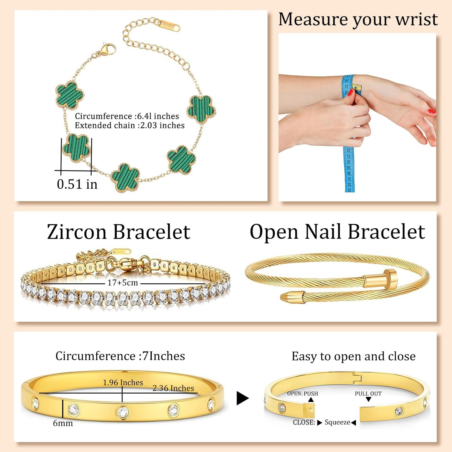 MEIERYA 18K Gold Plated Womens Stackable Floral Bracelets Set,Twisted Cable Bangle,Trendy Jewelry,Waterproof adjustable bracelet,Christmas Birthday Gifts for Girlfriend or Mother. (03-Color-green)