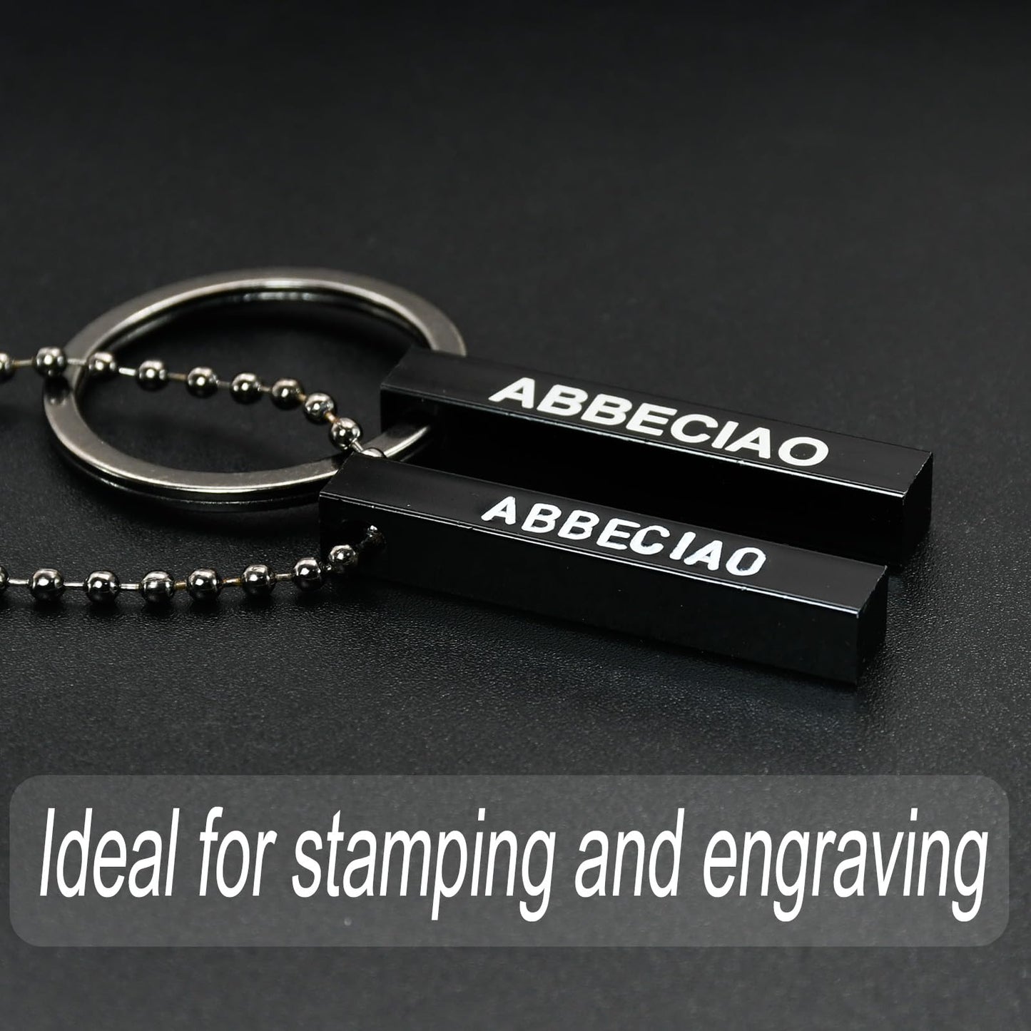 ABBECIAO 12PCS Black Anodized Aluminum 3D Rectangle Metal Stamping Blanks - 1 1/2" x 1/4" Solid Bar Pendants for Keychain Making