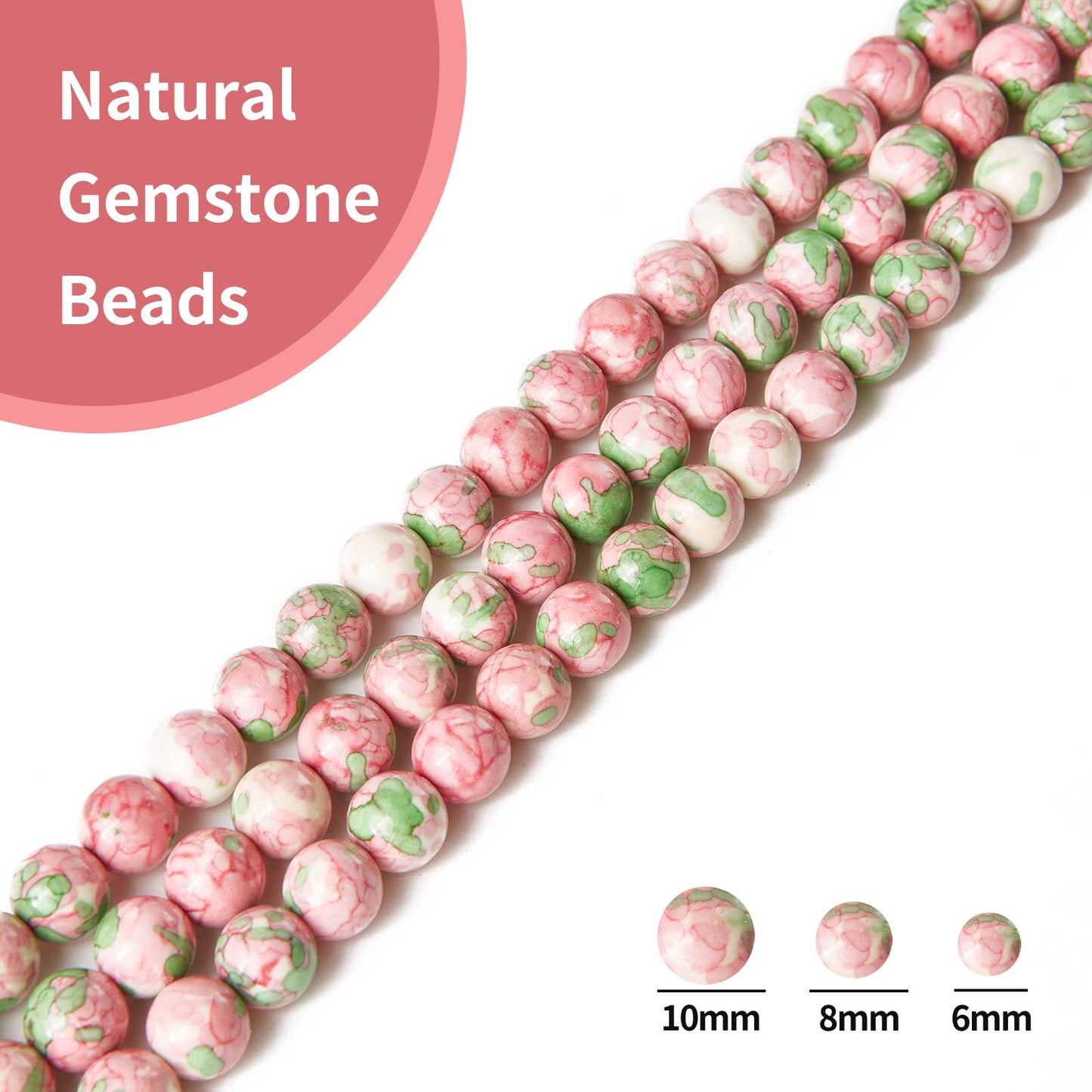 45pcs 8mm Natural Green Red Rain Flower Beads Gemstone Beads Round Loose Beads for Jewelry Making
