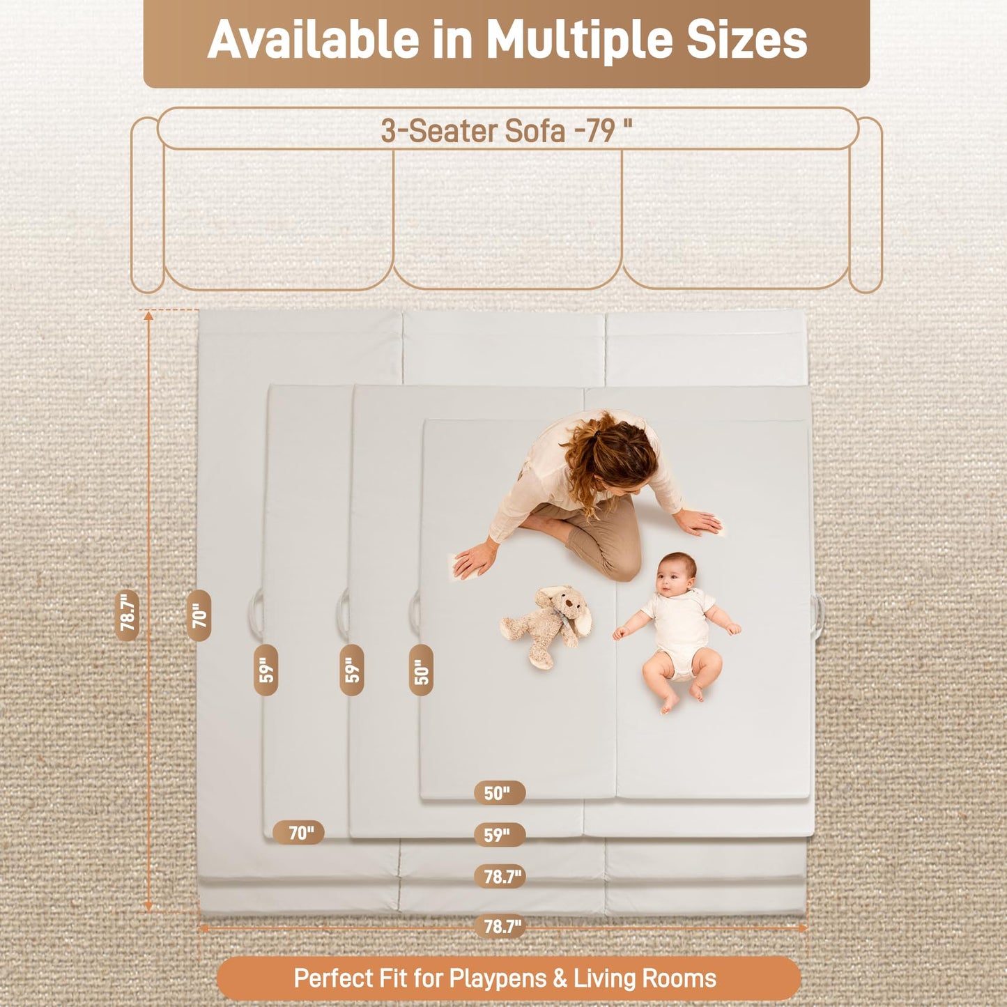 Bootuu Baby Play Mat for Floor 1.4" Thick Memory Foam 50x50 Playpen Mat for Toddlers Infant Kids with Non-Slip Backing Safe for Crawling, Water-Repellent Leather for Tummy Time, Tatami Style(Grey)
