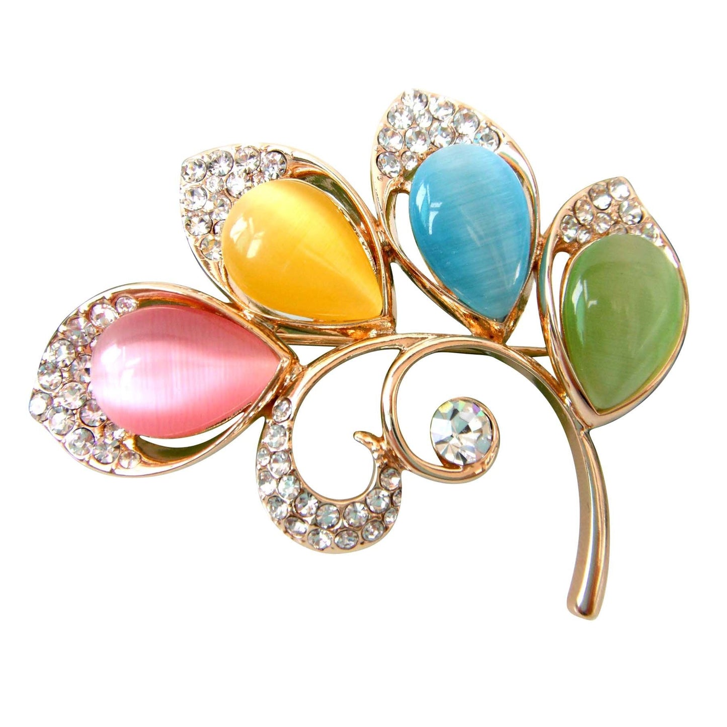 Navachi 18k Gold Plated Colorful Created-Opal Crystal Branches Leaves Az8034b Brooch Pins