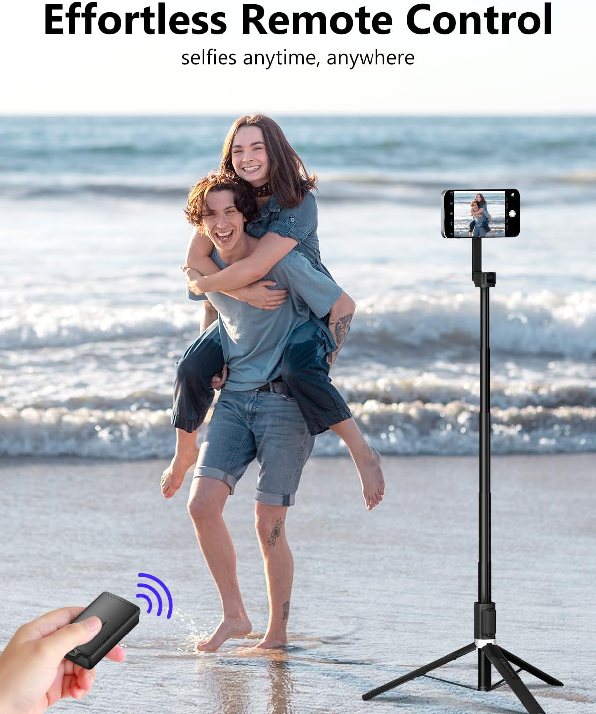 UBeesize Magnetic Tripod for iPhone with Remote, 64’’ Extendable Phone Stand for Video Recording/Vlogging, N52 Strong Holder for iPhone 12-15/Android, Portable Travel Selfie Stick Tripod(Black)