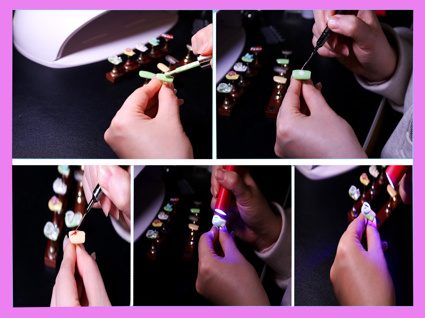 24Pcs Handmade Press on Nails, 3D Green Short Length Square False Nails with White Pearl Love, Cute & Sweet Manicure Kit for Women in Spring & Summer