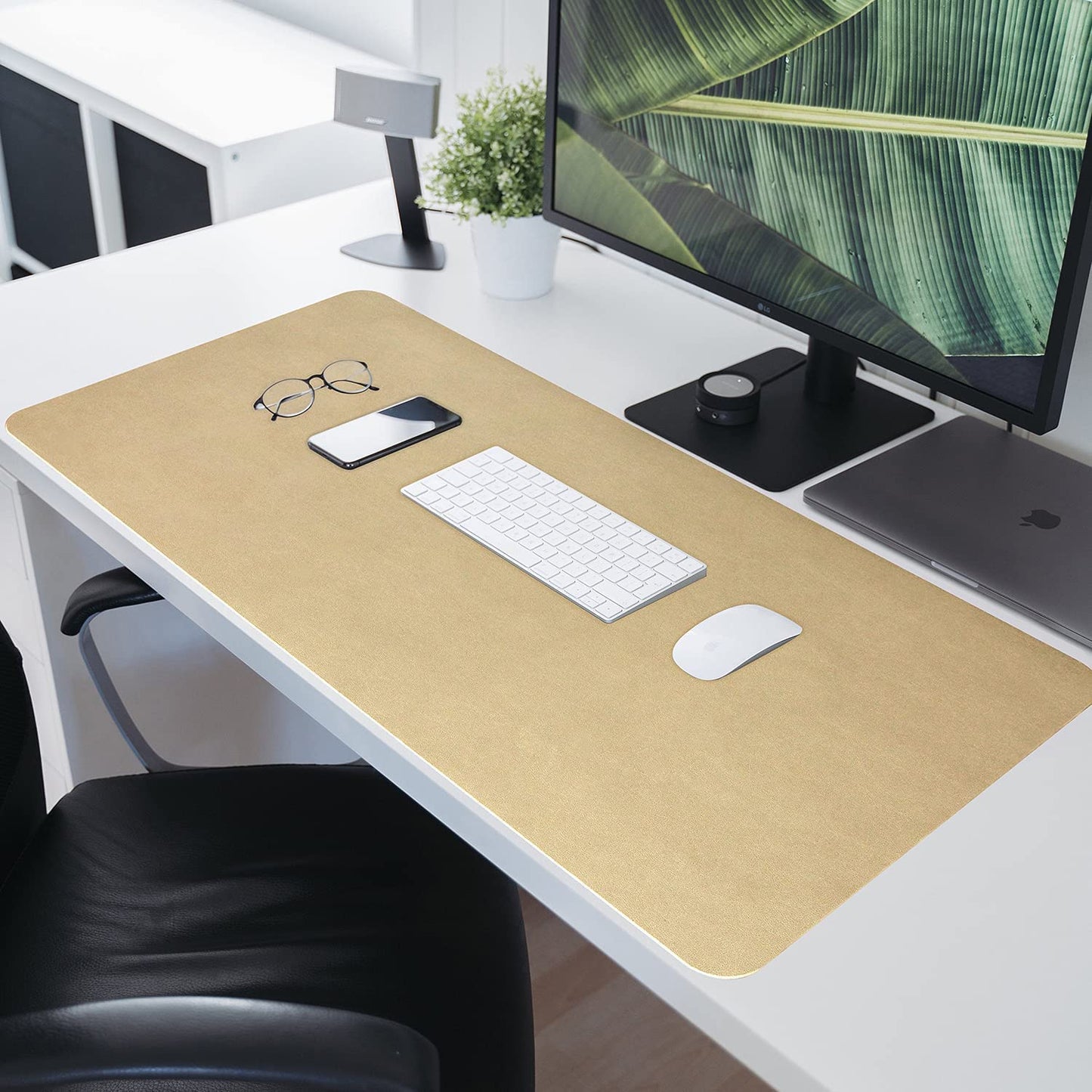 HofferRuffer Desk Pad, Office Desk Protector Mat, Waterproof Desk Mat for Desktop, Dual Side Use Faux Leather Desk Pad for Keyboard and Mouse for Office and Home (Gold, 31.5" x 15.8")