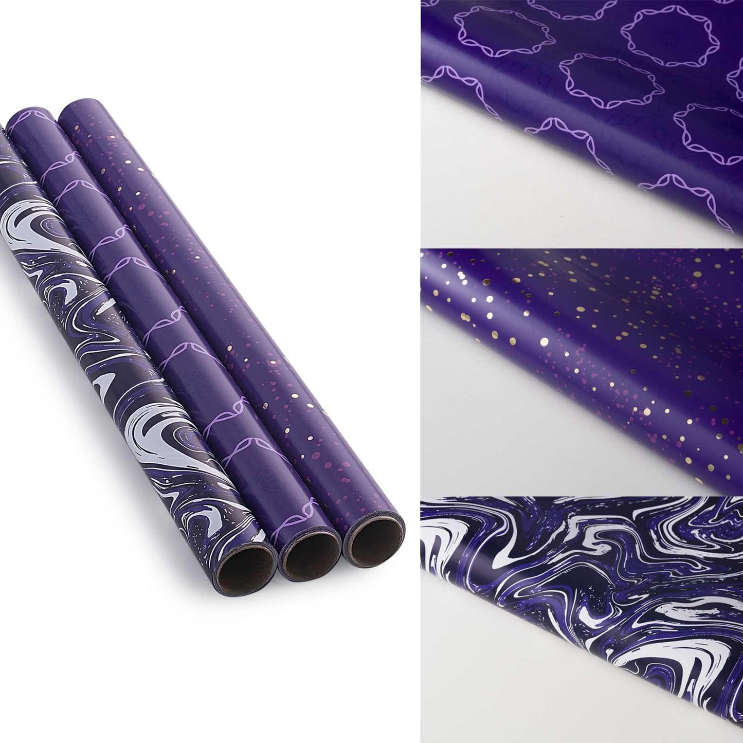 GAKA Wrapping Paper Roll,Purple,3 Different Wrapping Paper Design Suitable for Halloween, Thanksgiving, Christmas,Birthday, Wedding,Graduation Presents Packaging 17 inch X 120 inch Per Roll