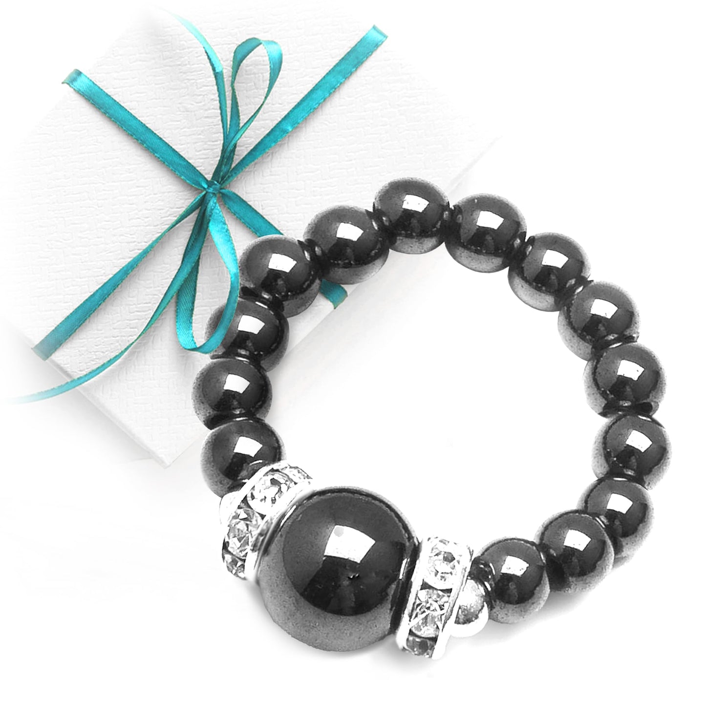 Black Magnet Stretch Ring with large Black Magnet Bead (M)