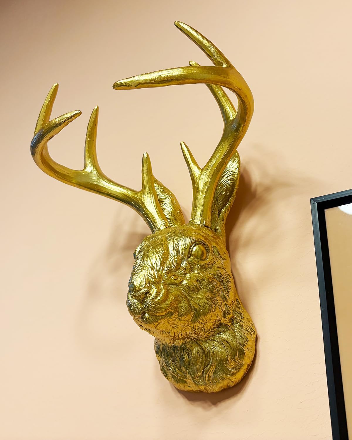 Pumdut Jackalope Wall Mount - Stunning Animal Head Wall Mount with Deer Antlers Decor - Gold Wall Decor for Home or Office, Elegant Deer Head Wall Sculptures