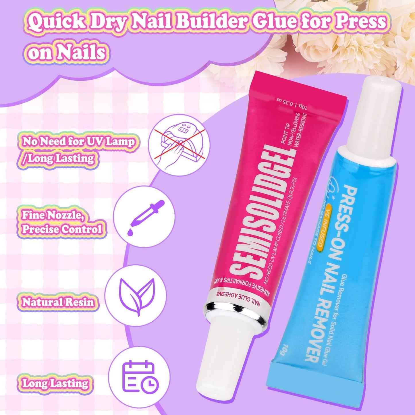 144 Pcs Press on Nails with Glue, Almond Fake Nail Stick on Nails Kit with Jelly Stickers & Nail Builder Adhesive Cute Acrylic Nails Stuff for Gift