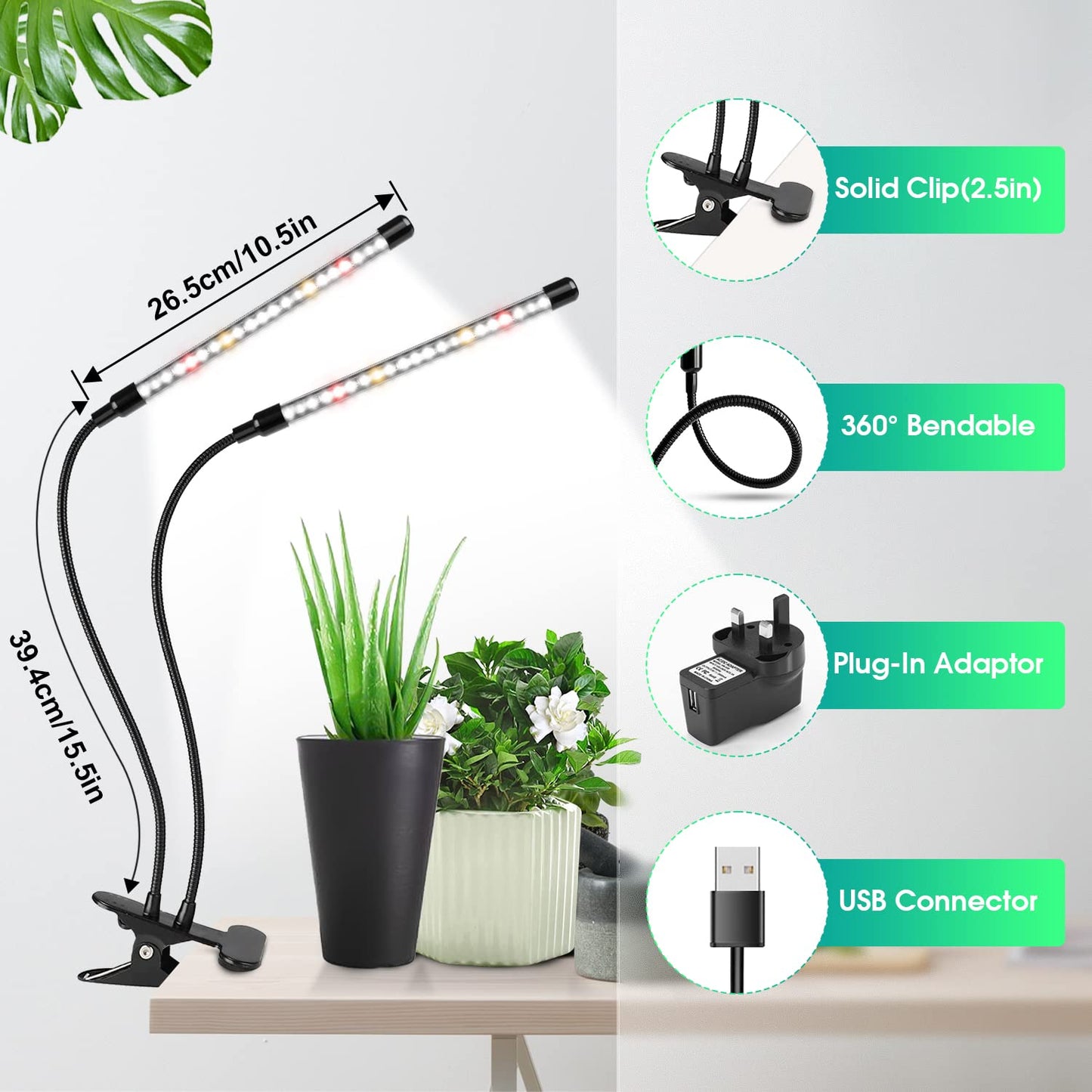 wolezek Grow Lights for Indoor Plants, 6000K 40 LEDs Full Spectrum Plant Grow Lights Indoor, White Grow Lamp with Clip, Auto ON & Off Timer 6/12/16H, 3 Modes, 5-Level Dimmable Brightness