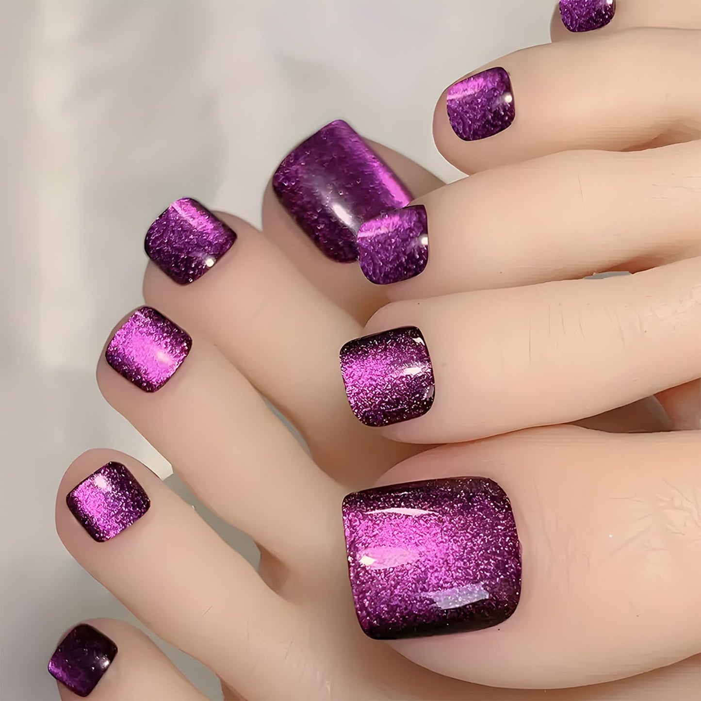 Press On Toenails Glitter Purple False Nails Glossy Full Cover Acrylic With Designs Bling Artificial Stick On for Women Manicure
