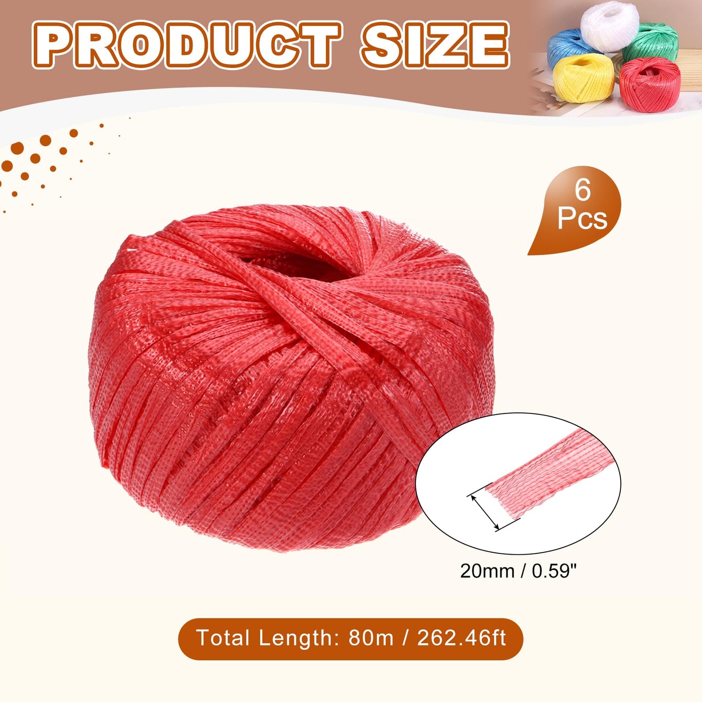 MECCANIXITY 6 Rolls Polyester Nylon Plastic Rope Twine, 80m/262ft Nylon Cord Household Bundled Polypropylene Twine Yarn for Household Gardening Tying Binding Garden Crafts, Red