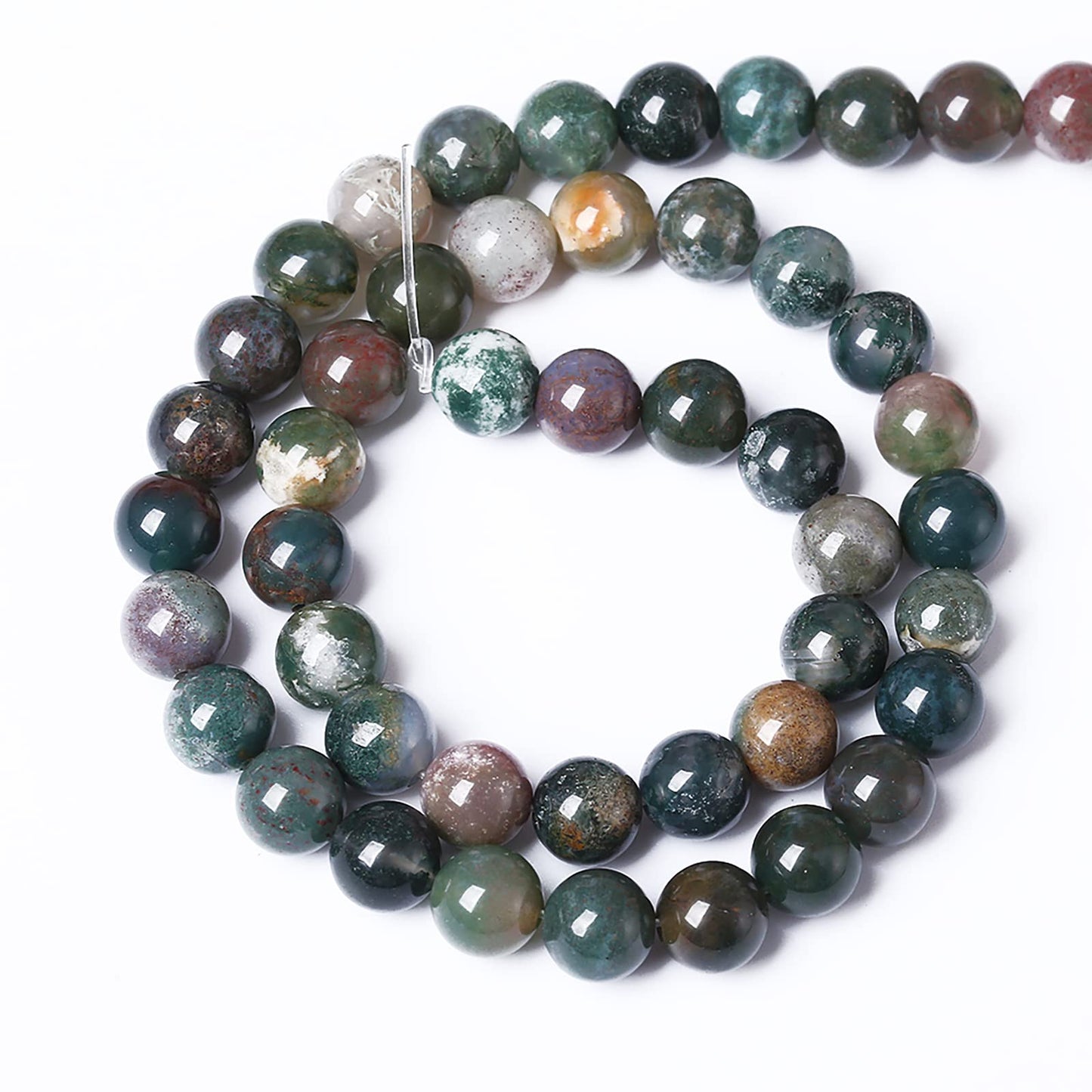 38pcs 10mm Natural Indian Agate Gemstone Beads Smooth Round Loose Spacer Beads for Jewelry Making DIY Bracelet Necklace 15" Strand