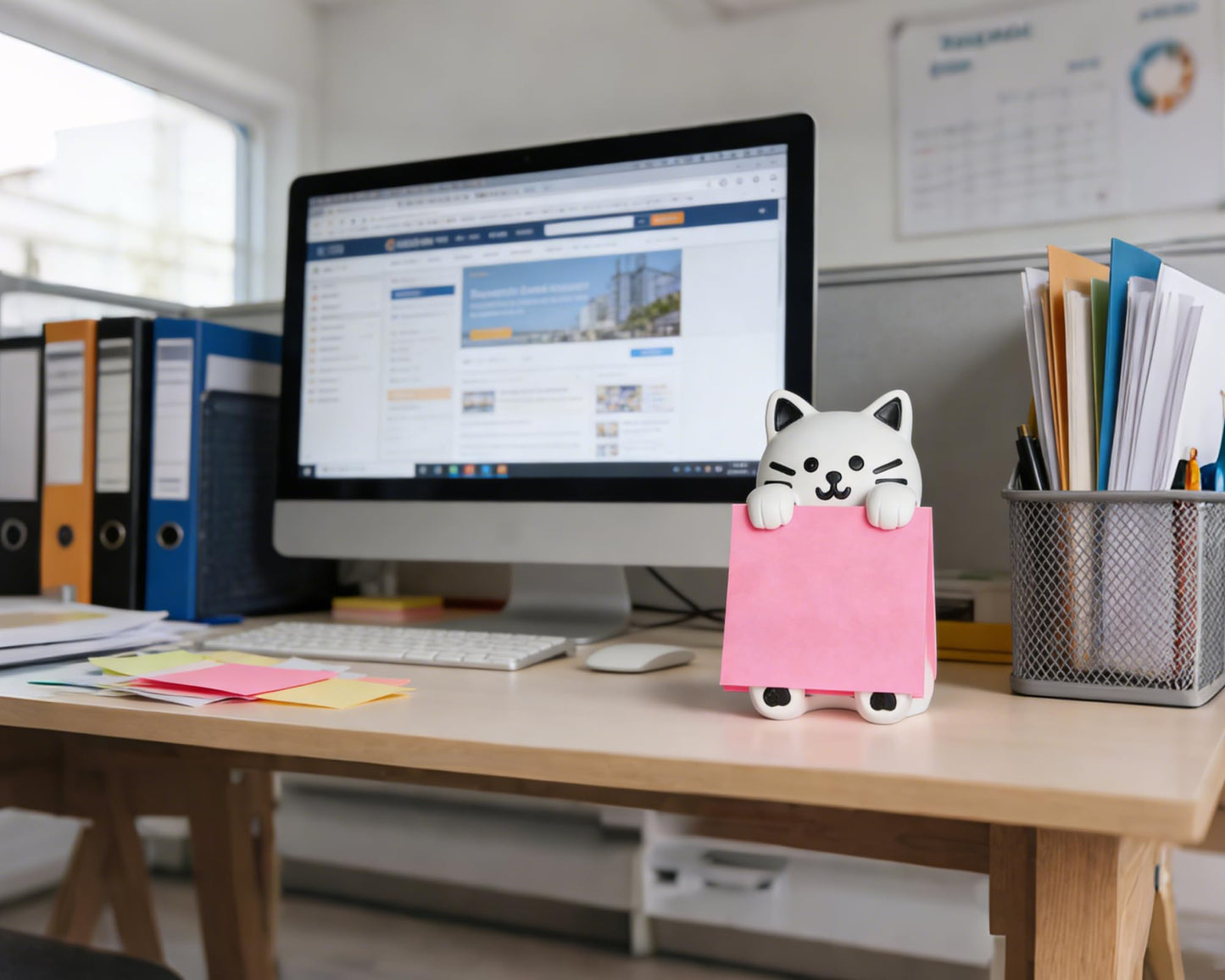 Cat Pop-up Sticky Note Dispenser, Includes 1 Pad of 3x3 in Super Sticky Notes, 100 Sheets, Resin Desk Holder for Office & Home